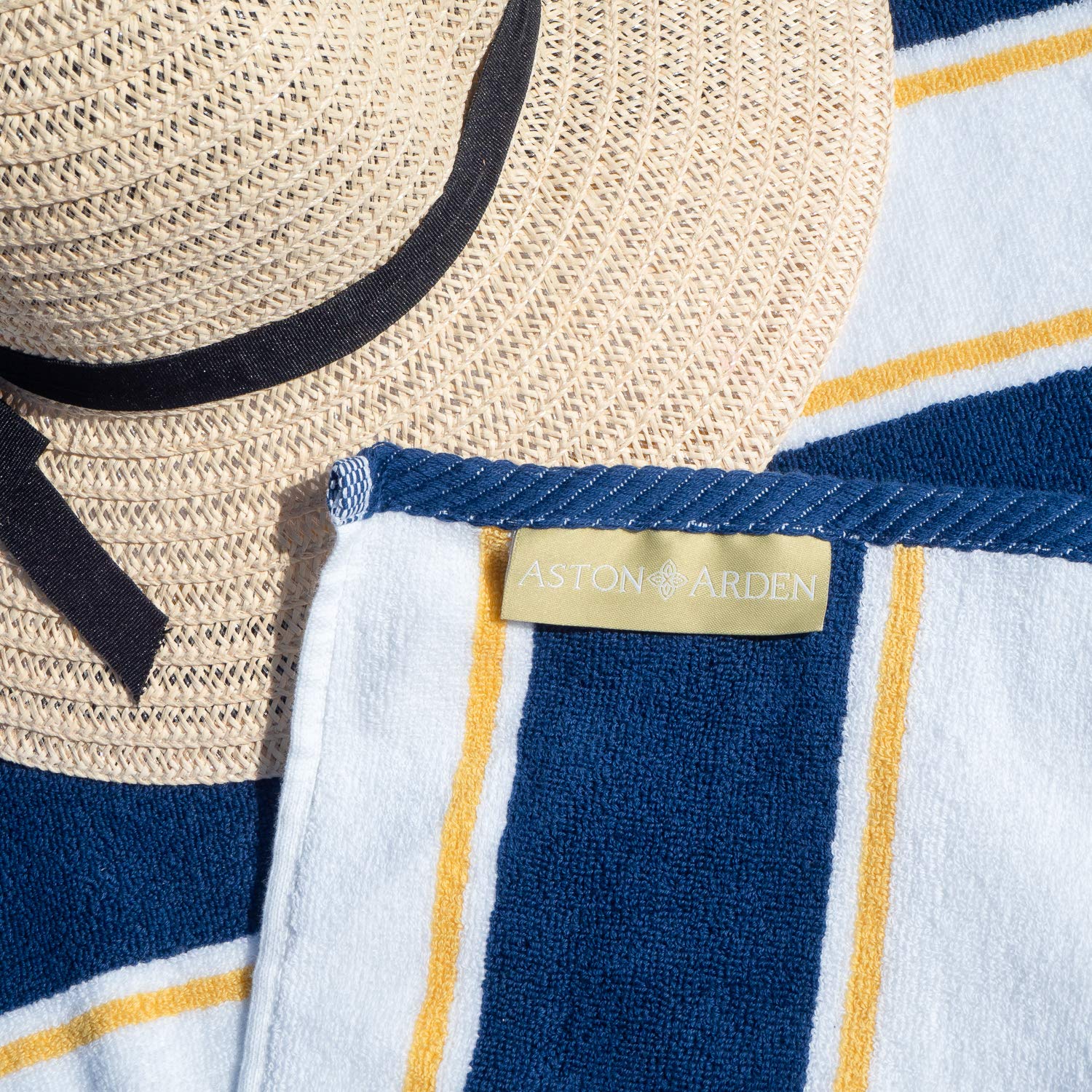Aston & Arden Striped Beach Towel - Oversized 35 X 70 Soft Plush Thick Cotton, 600 Gms Heavy & Luxury For Pool Chairs, Resort, A