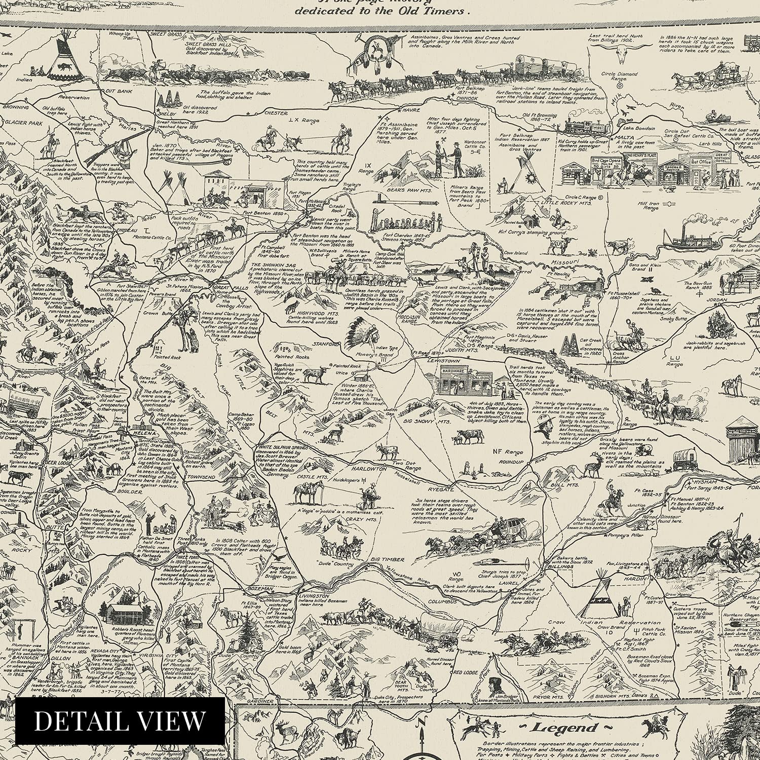 Historix Vintage 1937 Montana Map - 24X36 Inch Poster - Historic Helena & Billings Wall Art