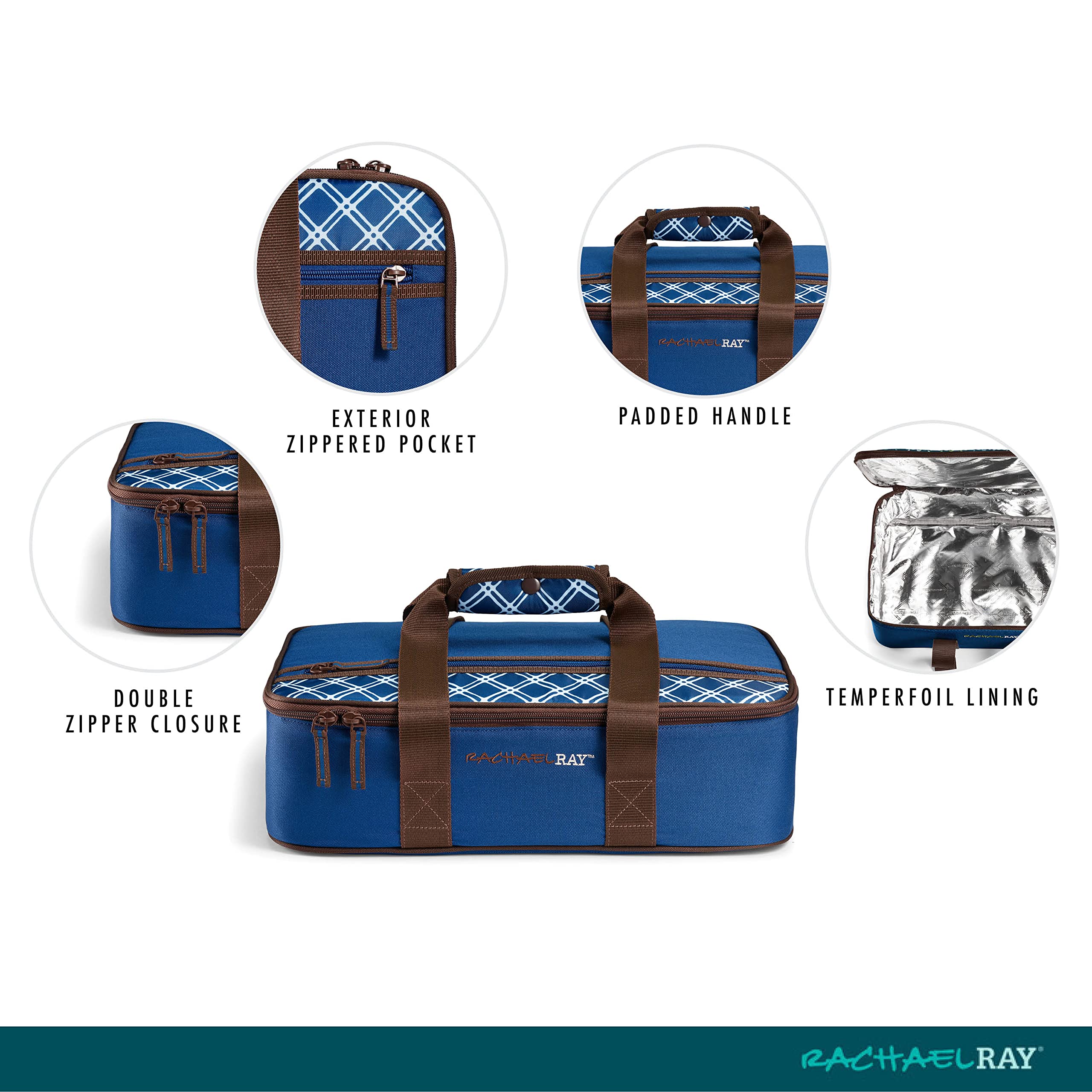 Rachael Ray Lasagna Lugger Casserole Carrier, Thermal Insulated, Fits 9"x13", Navy Plaid