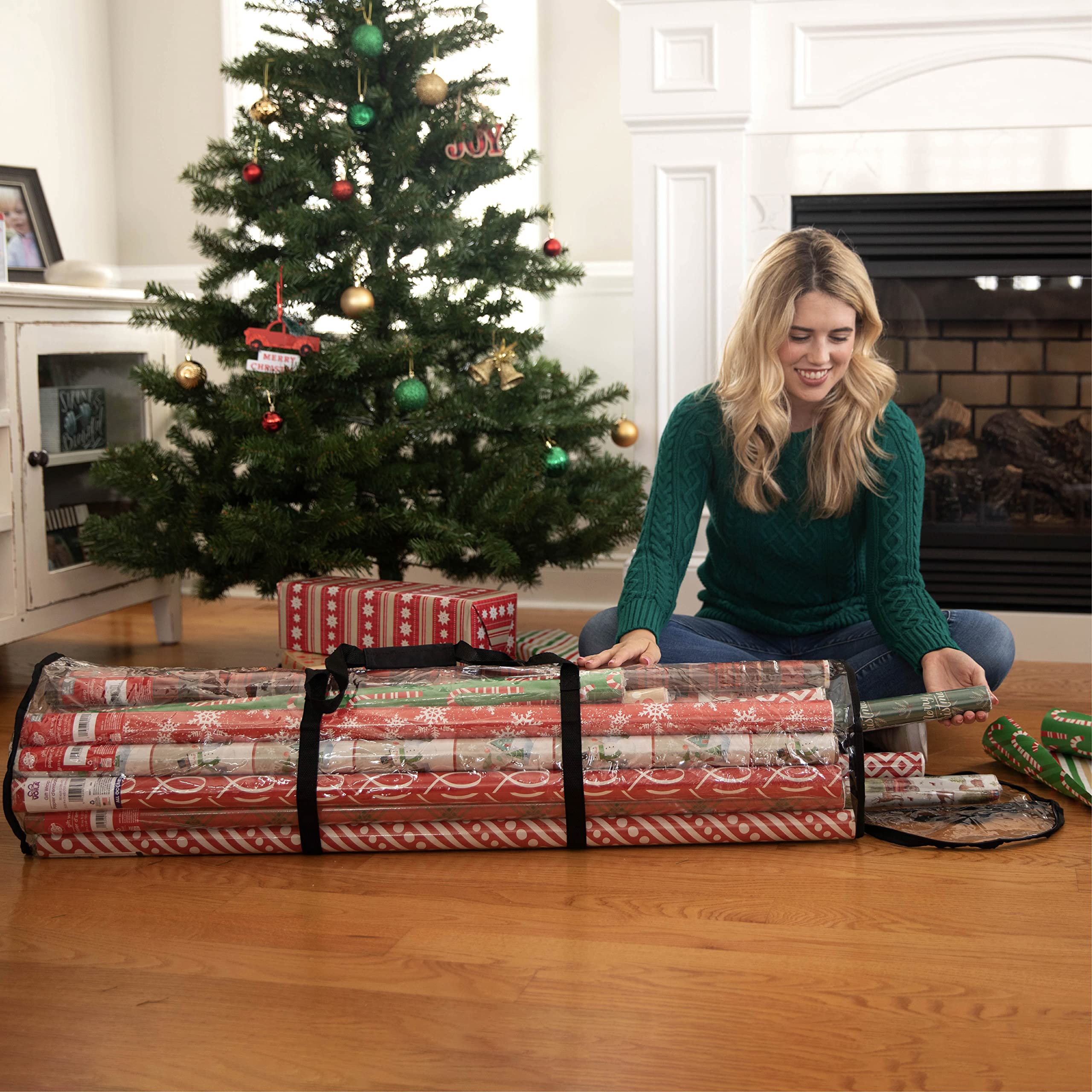 Handy Laundry Clear Wrapping Paper Storage Bag - Transparent Design, Dual Zipper And Two Handles For Easy Carrying. Store Up To