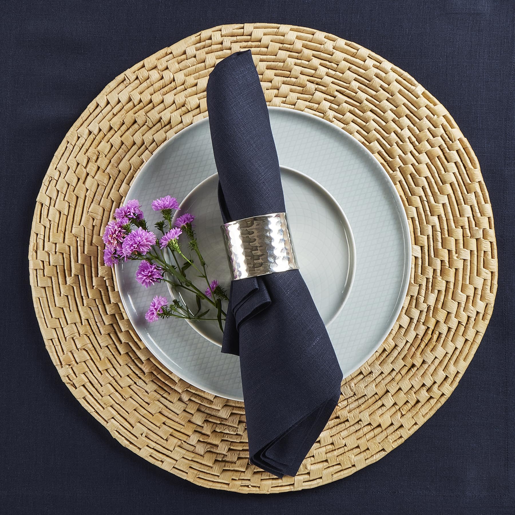 Solino Home Linen Dinner Napkins 20 X 20 Inch - 100% Pure Linen Navy Cloth Napkins Set Of 4 For Spring, Easter - Fete, Handcraft