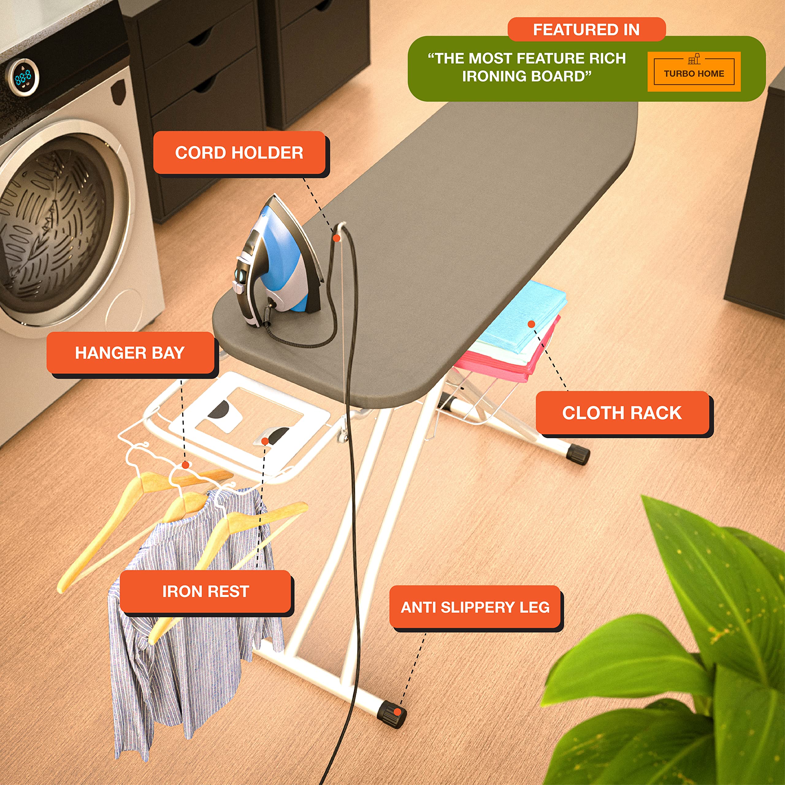 Xabitat Full Size Ironing Board 47'' X 18'' W/Wall Mount Hanger | Full Metal Construction| Built In Iron Caddy | Heat & Scorch R