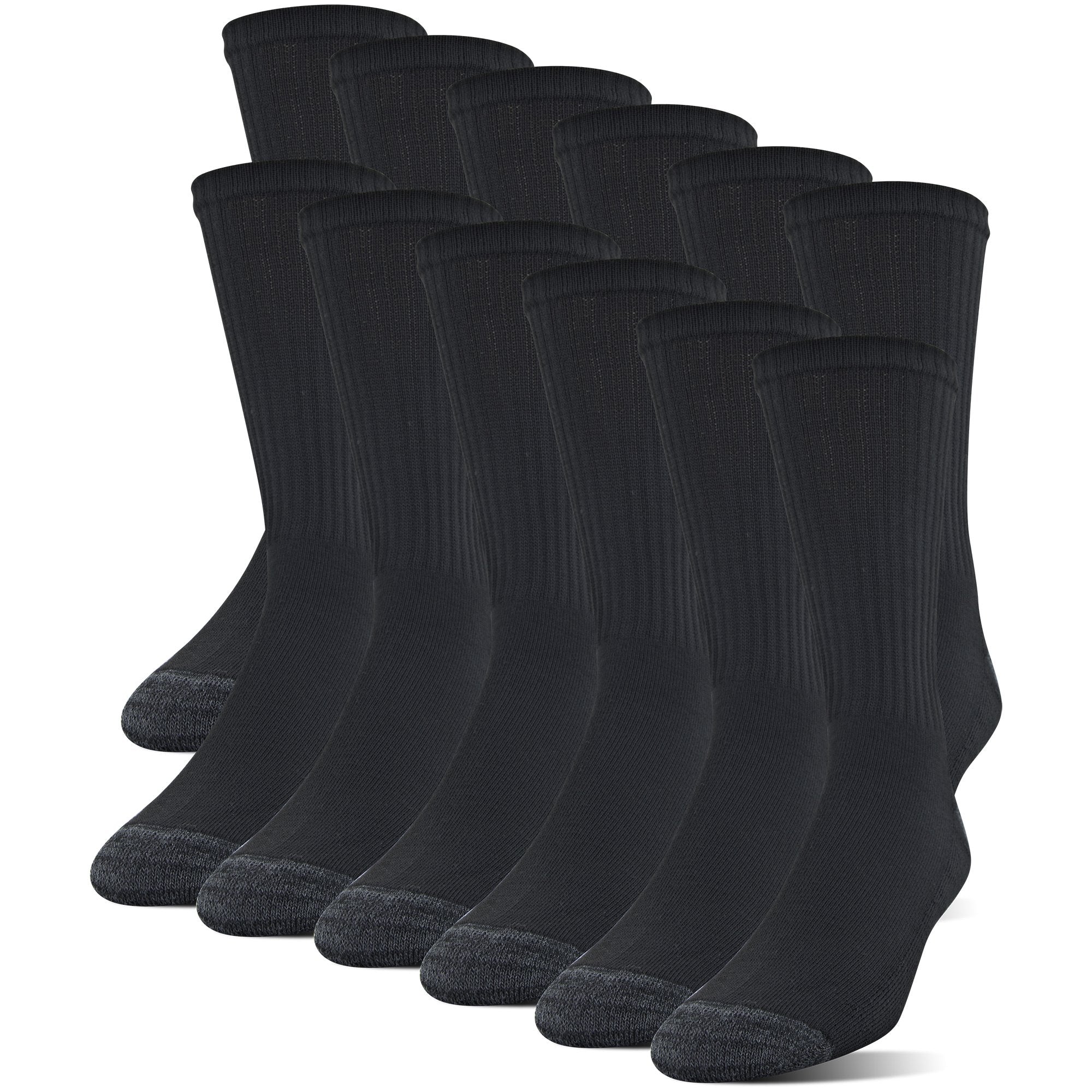 Gildan Mens Polyester Half Cushion Crew Socks, 12-Pack, Black, Shoe Size: 10-13