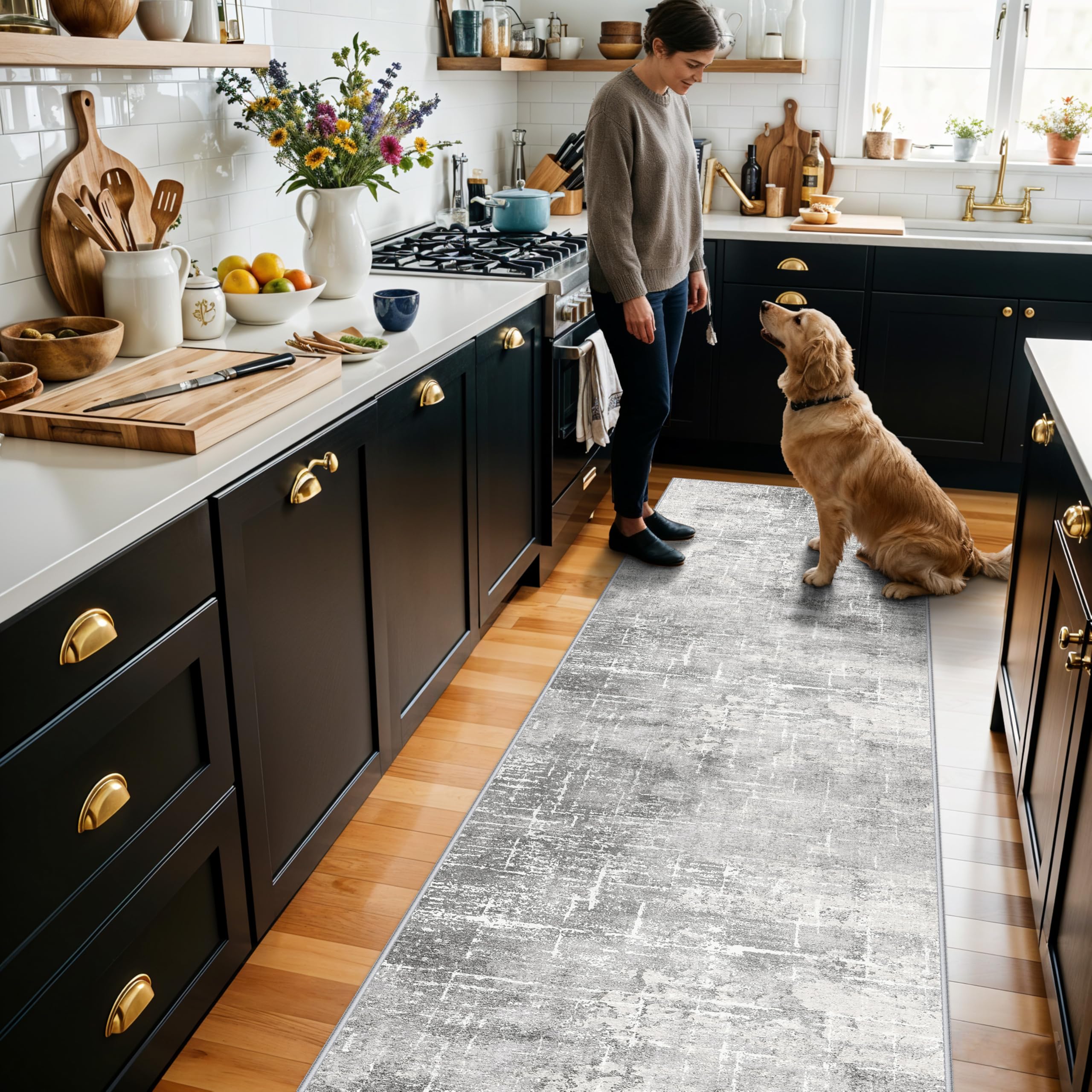 HY HAOYUNLAI Abstract 2x8 Runner: Washable Non-Slip 8ft Hallway Carpet Stain-Resistant Laundry Room Kitchen Area Rug Throw Entry