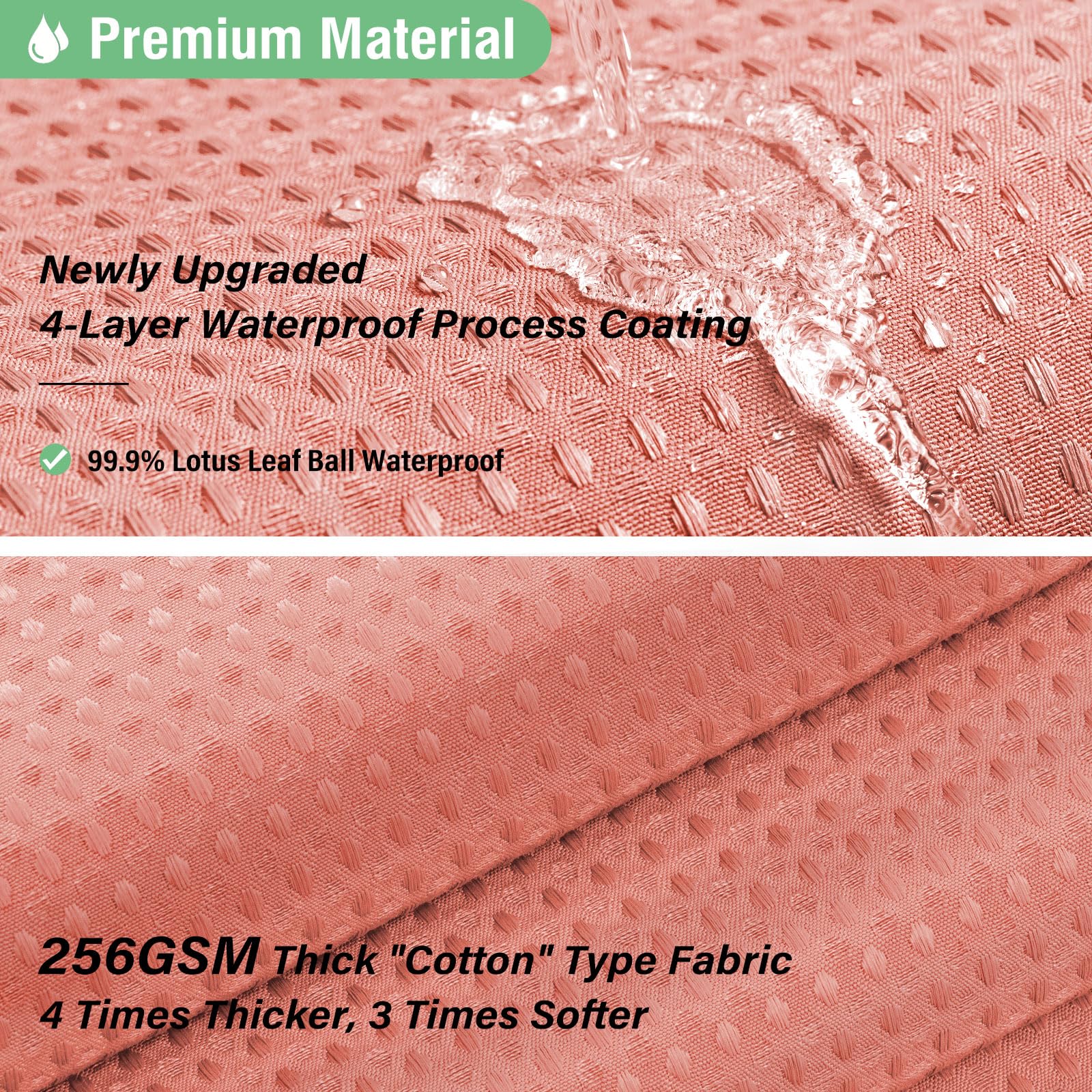 Dynamene Coral Fabric Shower Curtain - Waffle Weave Textured Heavy Duty Cloth Shower Curtains For Bathroom, 256Gsm Hotel Luxury