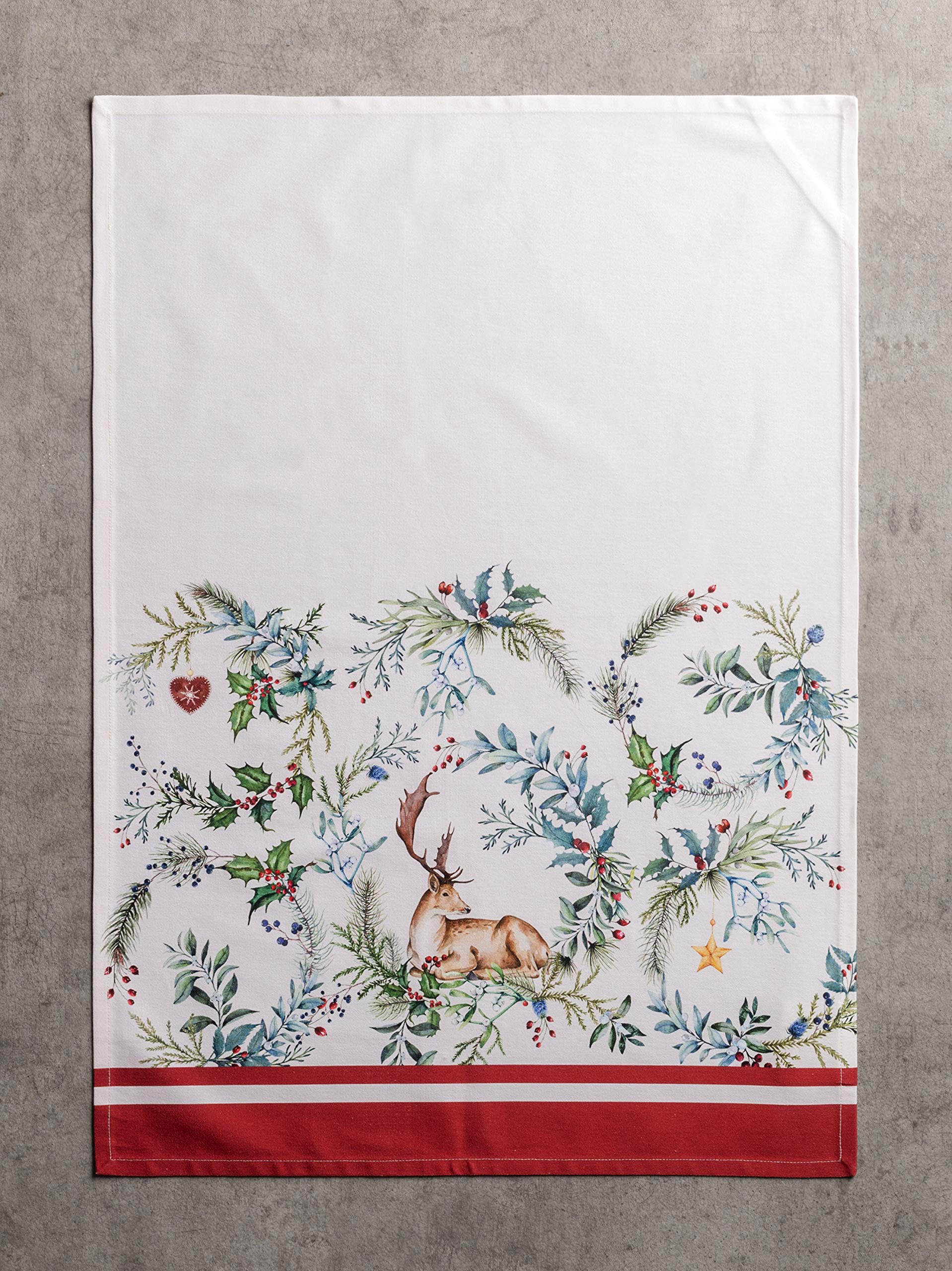 Maison D' Hermine Holly Time 100% Cotton Set Of 3 Multi-Purpose Kitchen Towel Soft Absorbent Dish Towels Tea Towels Bar Towels (