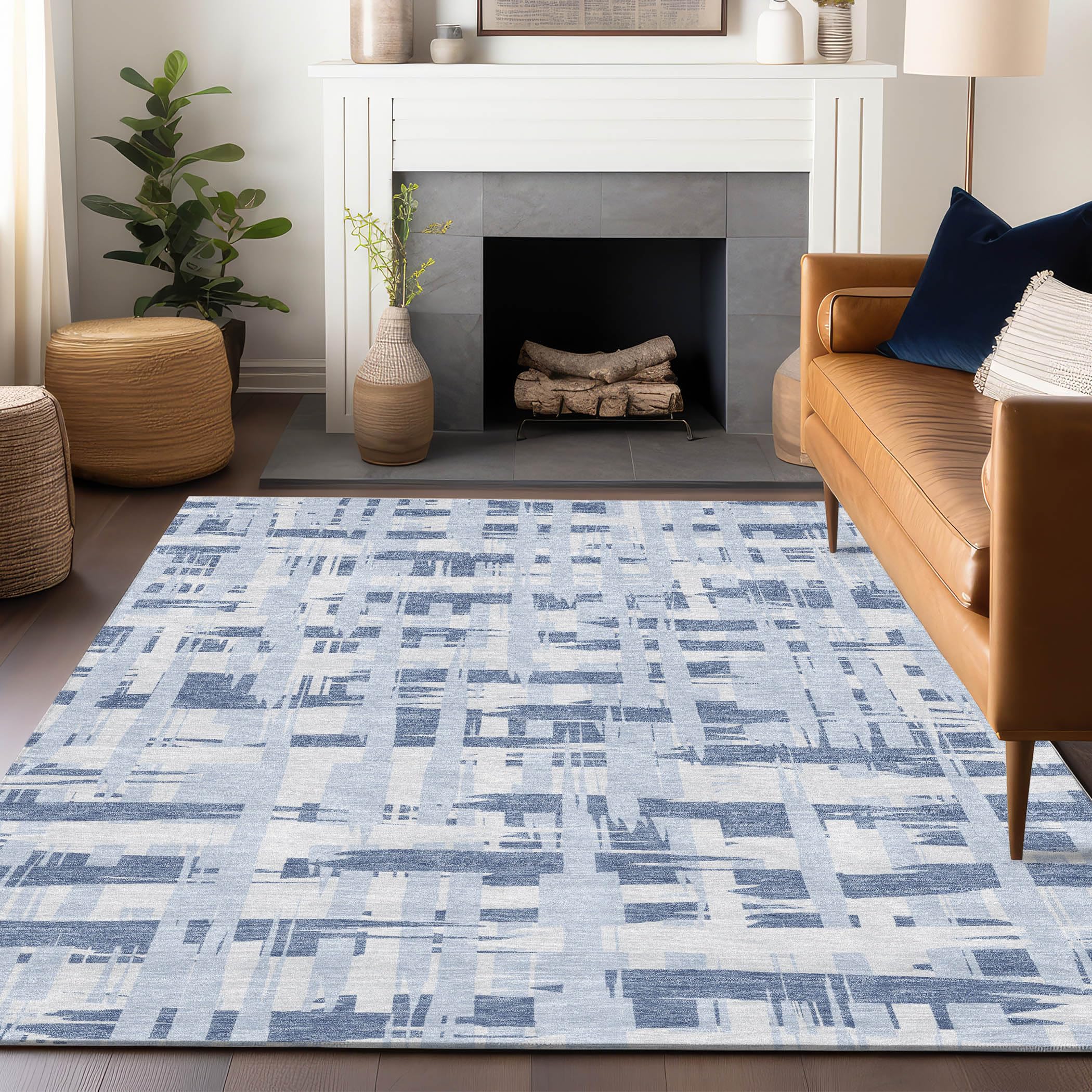 Machine Washable Indoor/Outdoor Chantille Blue 5 x 76 Rug