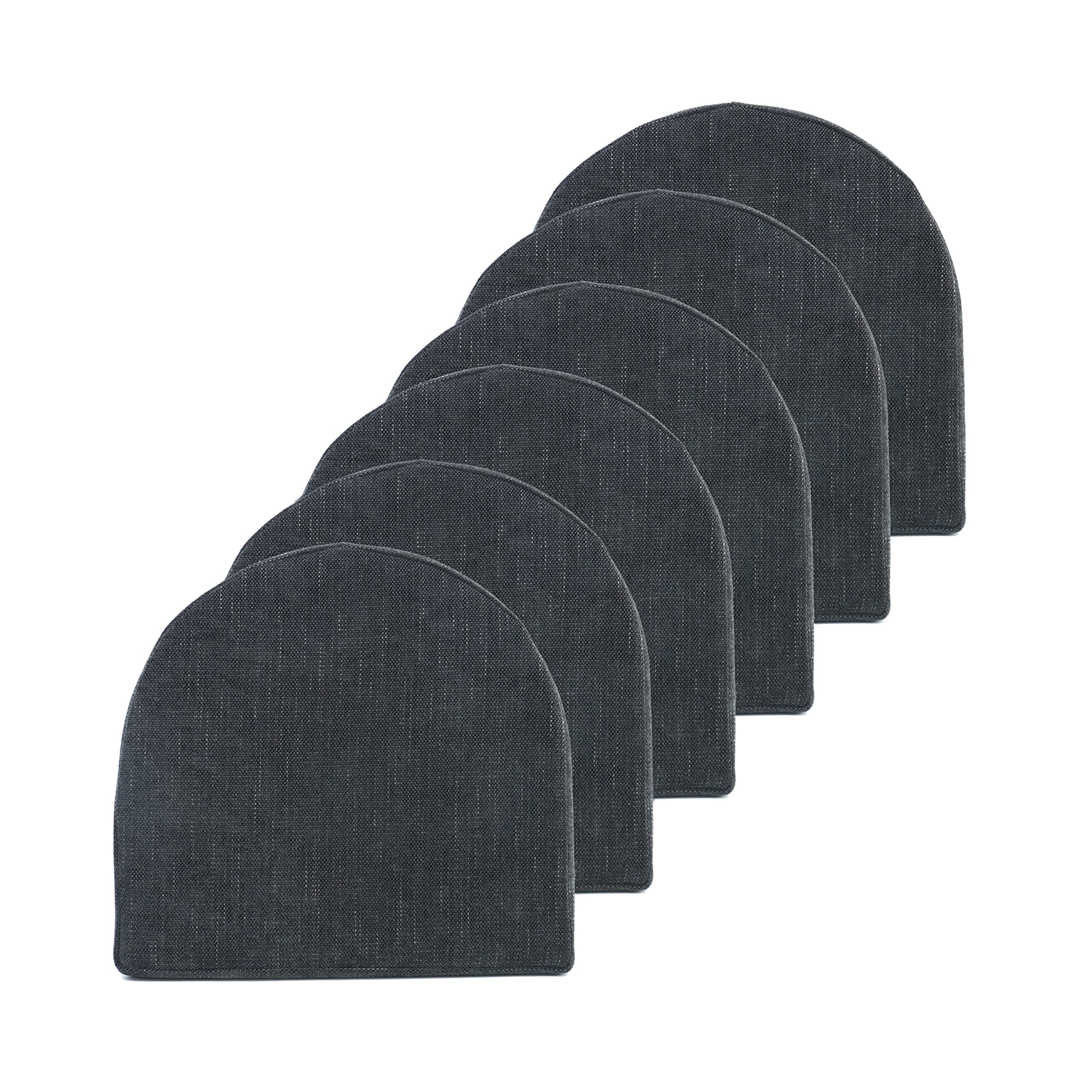 Chair Cushions 100% High Density Memory Foam Pads U Shaped 17 x 16Non Slip Skid Rubber Back Seat Cover, 6 Pack, Black