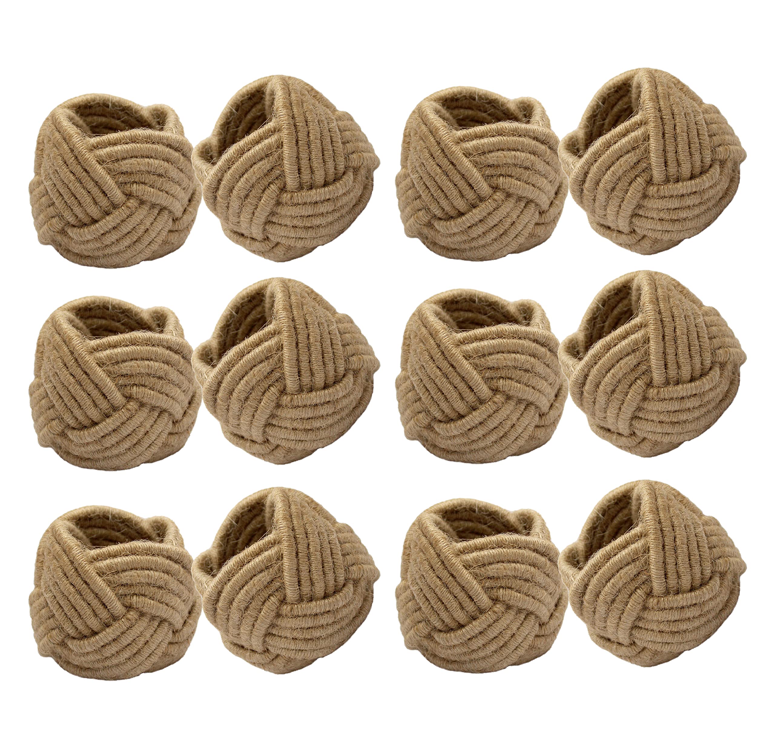 COTTON CRAFT Jute Napkin Rings - Set of 12 Handmade Nautical Knot Woven Rope Napkin Ring - Dining Table Napkin Holder - Everyday