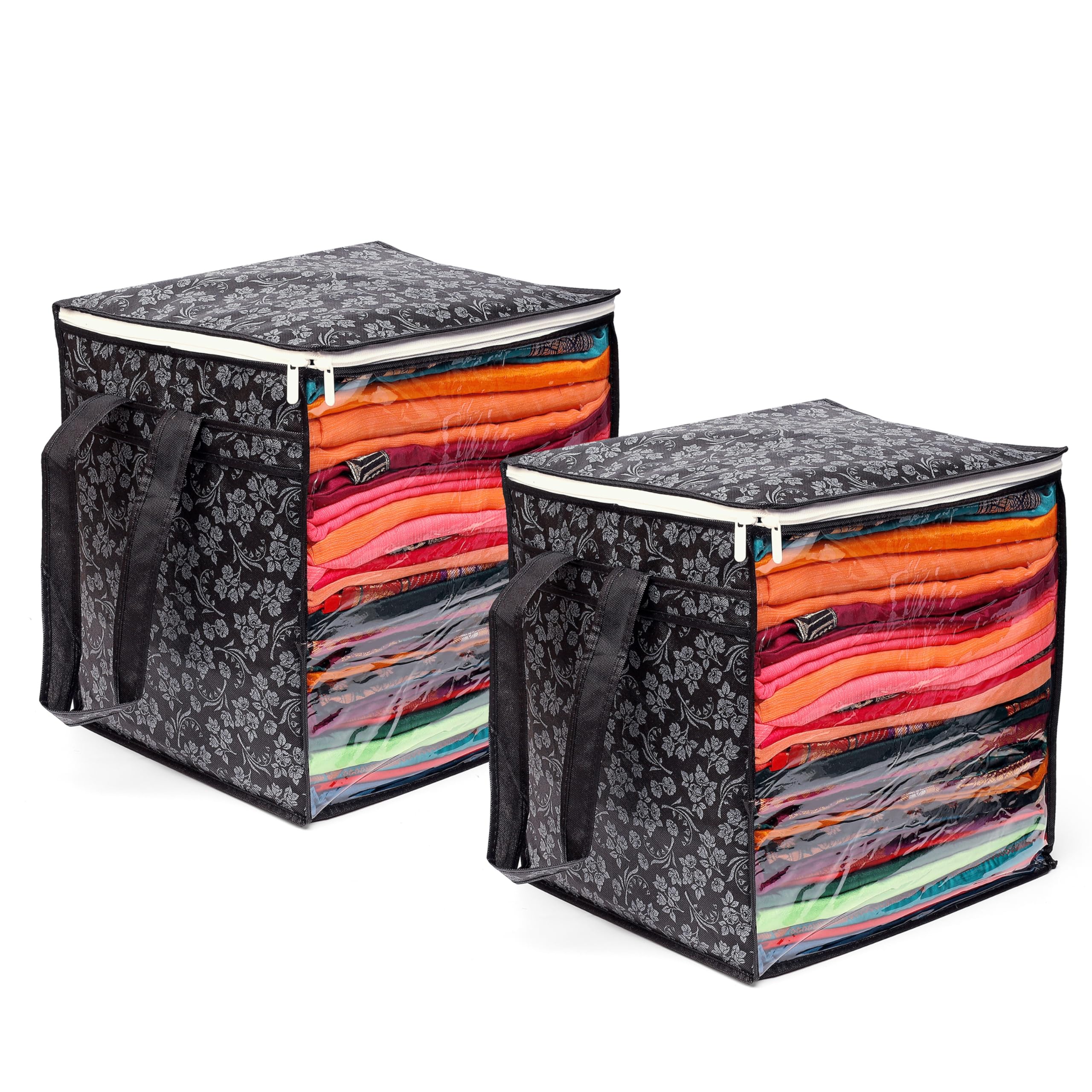 LAXIS Non-Woven Jumbo Saree Bags, Black Color Transparent Saree Covers With Zip, Saree Covers For Storage With Moisture & Dust P