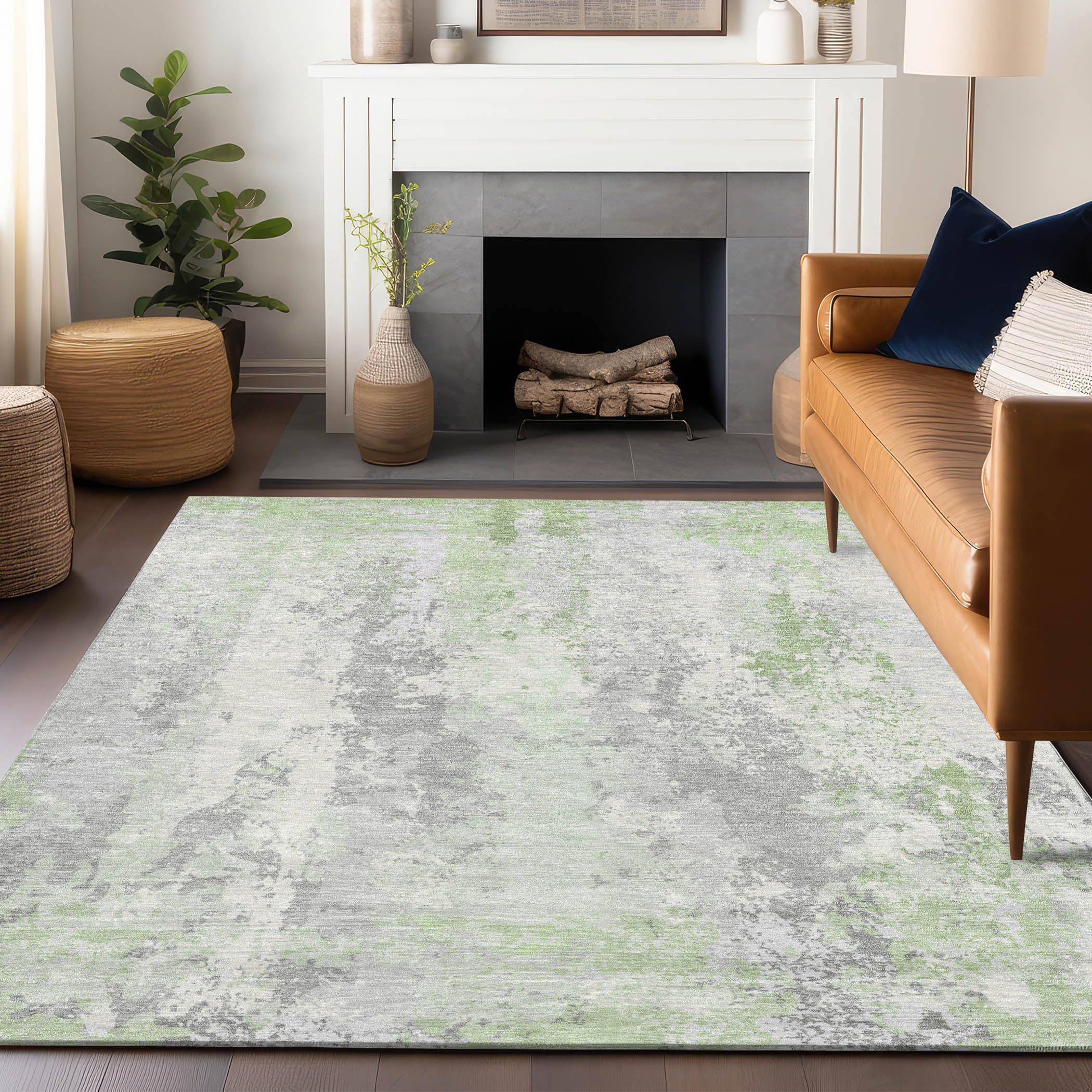 Machine Washable Indoor/Outdoor Chantille Aloe 3 x 5 Rug