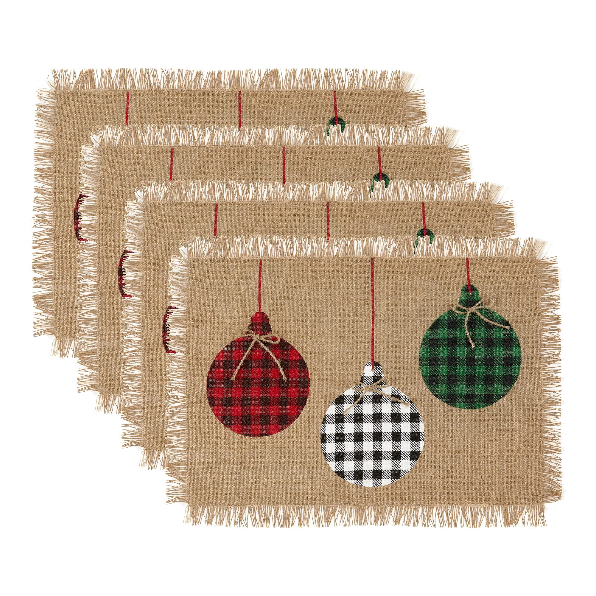 Elrene Home Fashions Farmhouse Living Holiday Rustic Ornaments Burlap Placemat Set, 13 Inches X 19 Inches, Set Of 4