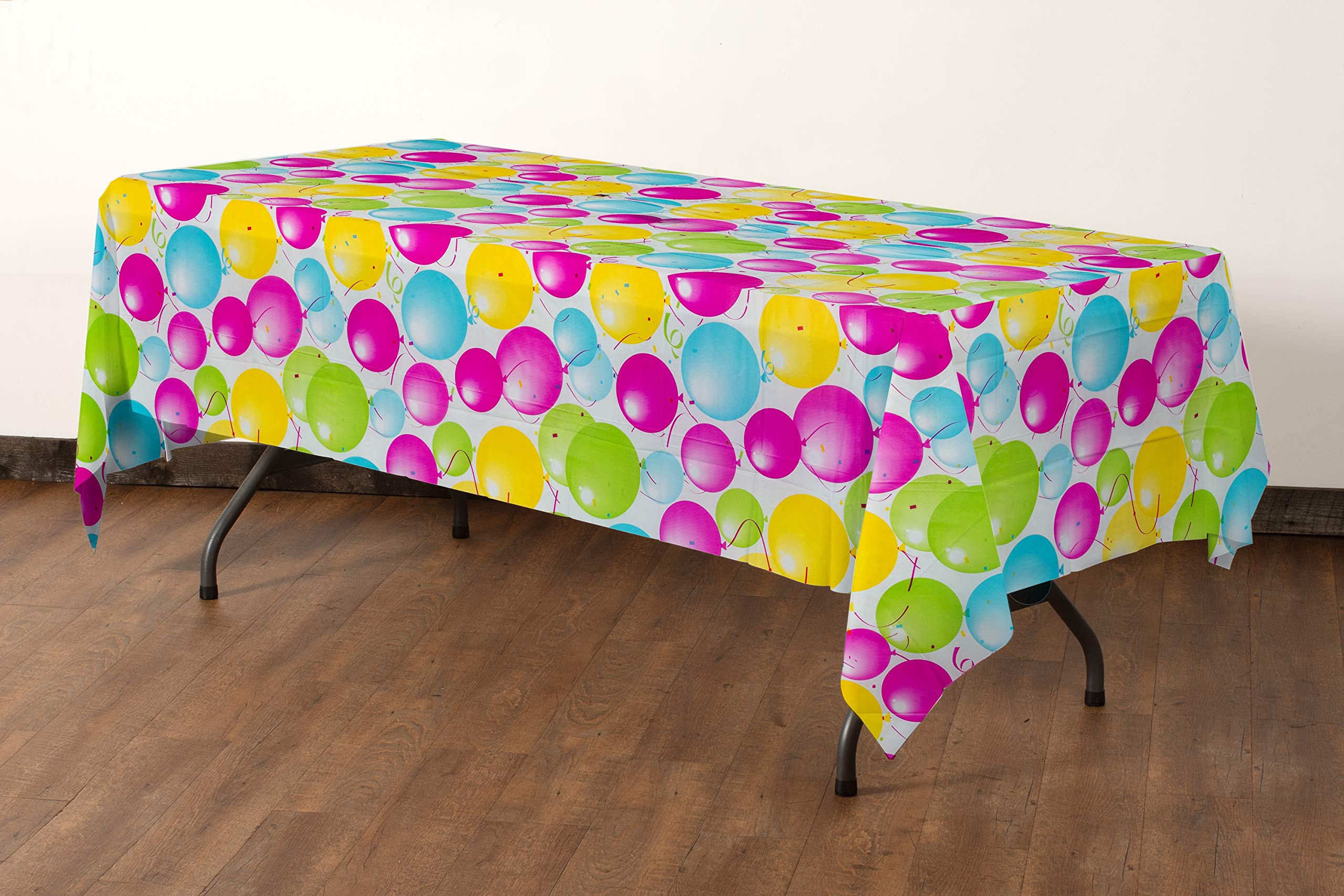Exquisite 12 Pack Premium Quality Balloon Design Plastic Tablecloth - 54 Inches By 108 Inches Of Fabulous Rectangle Birthday Tab