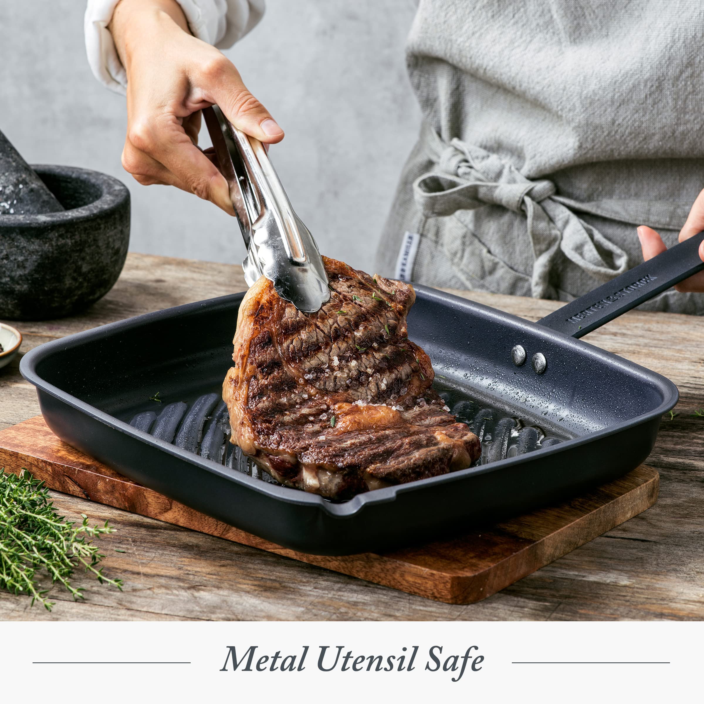 Merten & Storck Pre-Seasoned Carbon Steel Square Grill Pan, Cast Iron, Lightweight And Durable, Sear Grill Broil Fry, Indoor Out
