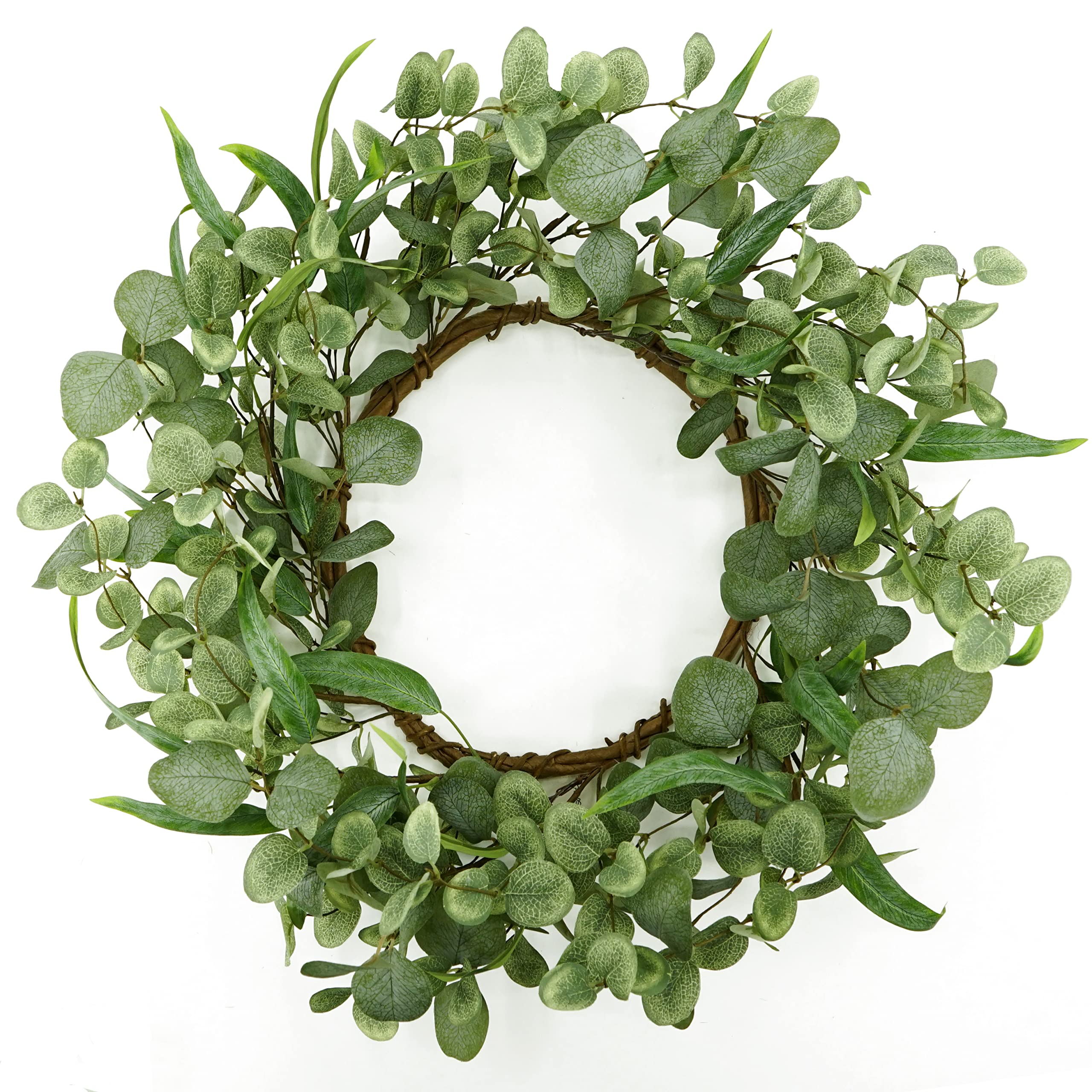 AMF0RESJ 20    Green Eucalyptus Wreath for Front Door Artificial Spring Summer Wreath with Large Willow Leaf for Farmhouse Wall 