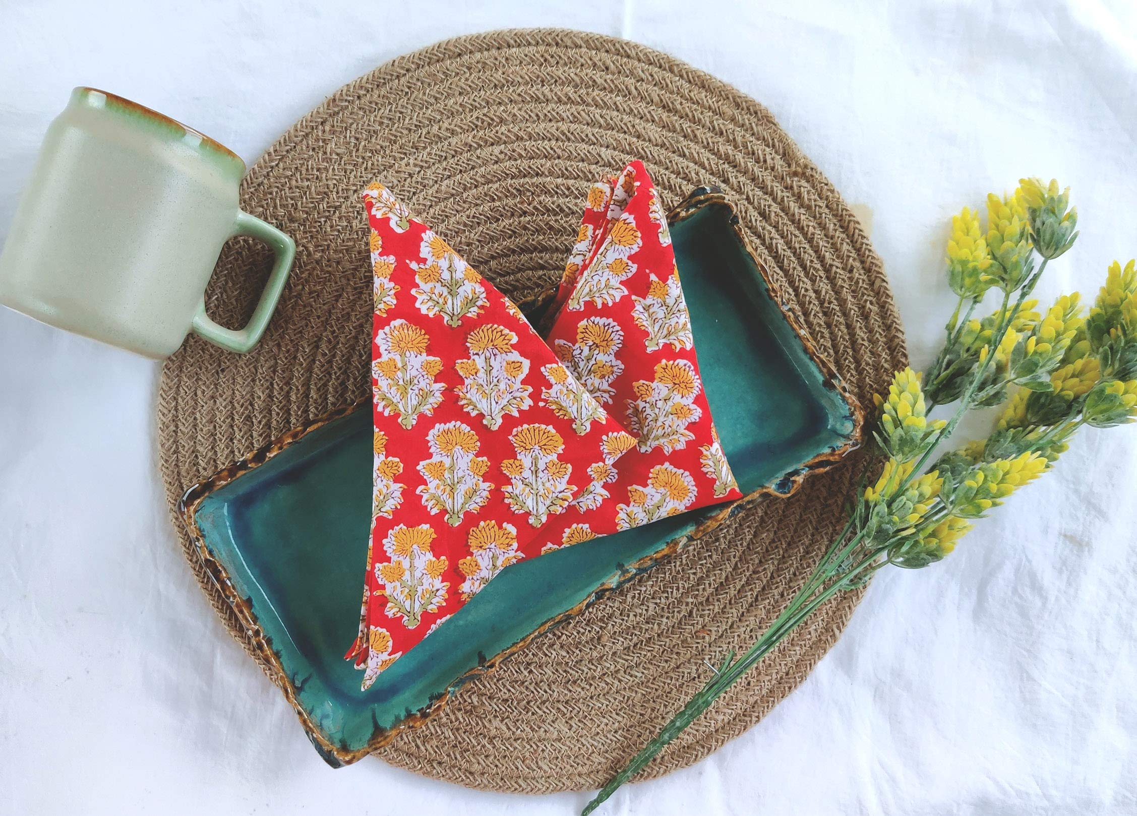 Craftbot Cotton Dinner Napkins 18X18 Inches - Washable Cloth Napkins Set Of 6 - Everyday Use Or Dinner Party And Events - Red Li