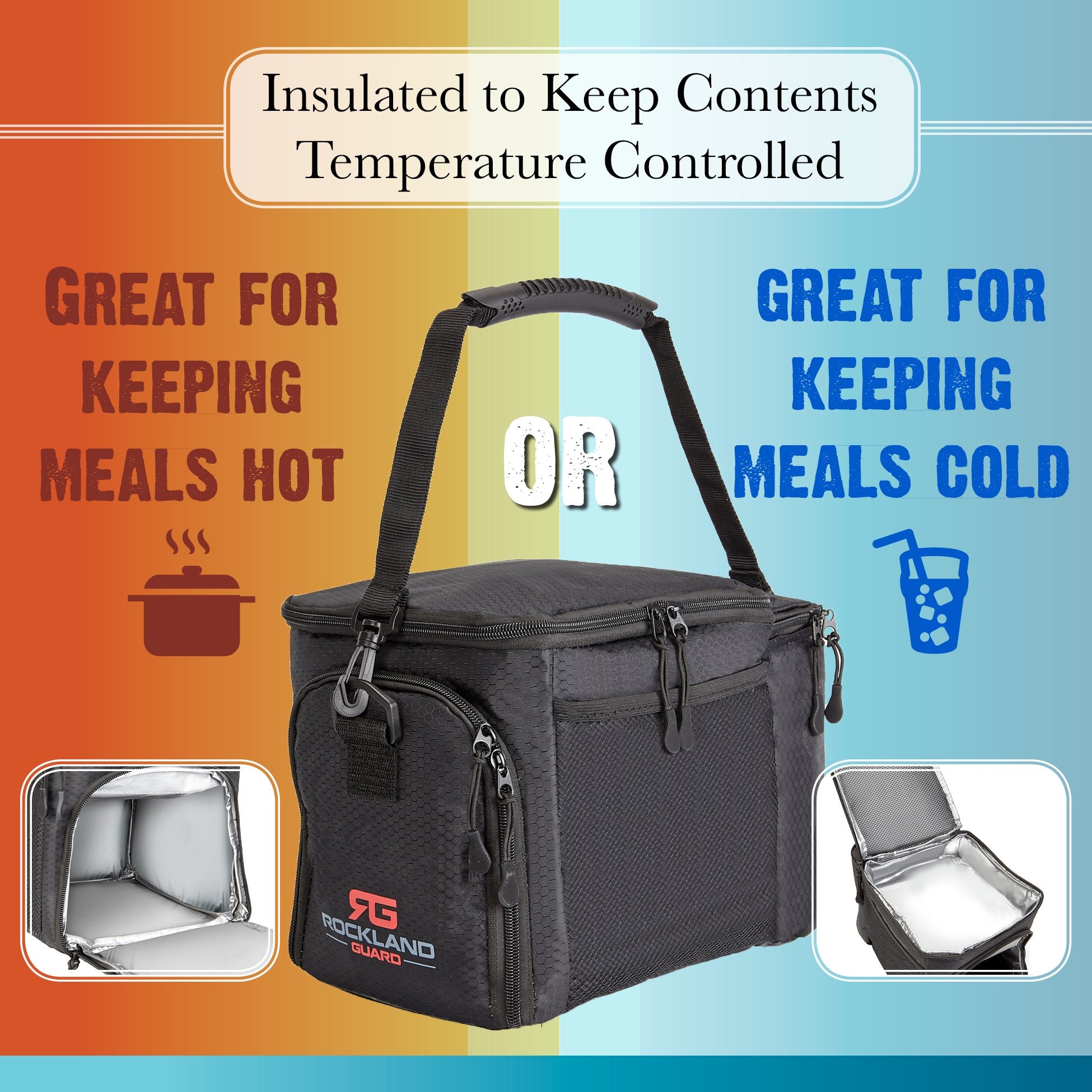 Rockland Guard - Insulated Meal Prep Bag Cooler - Portable Hot or Cold Lunch Box for Meal Management at Work  Gym or Travel. (Black)