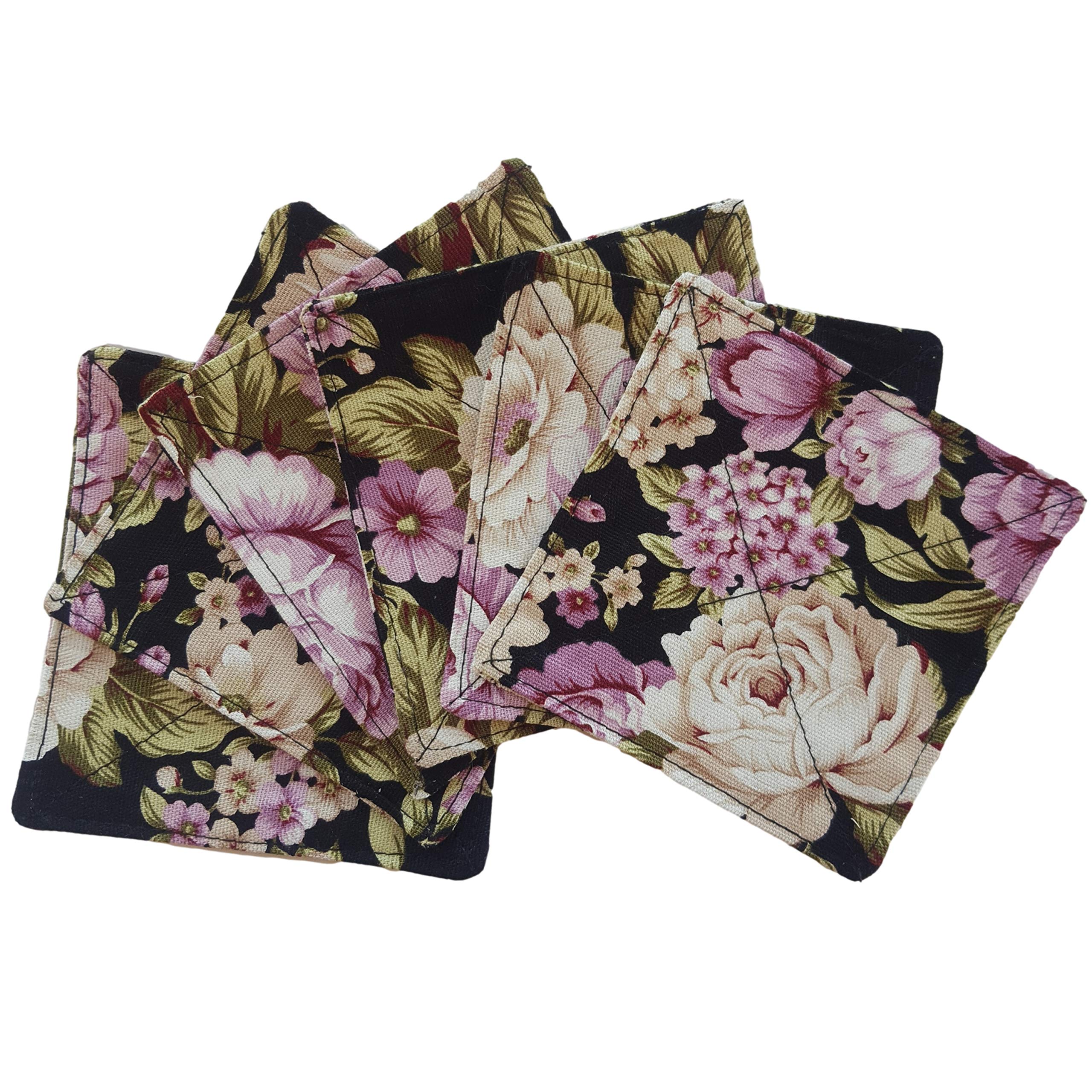 Cushystore Canvas 2 Layers Coasters Saucers Absorbant Mat Pad Floral Botanical Style Fabric Quilted For Glass Cup Drinking 4'',