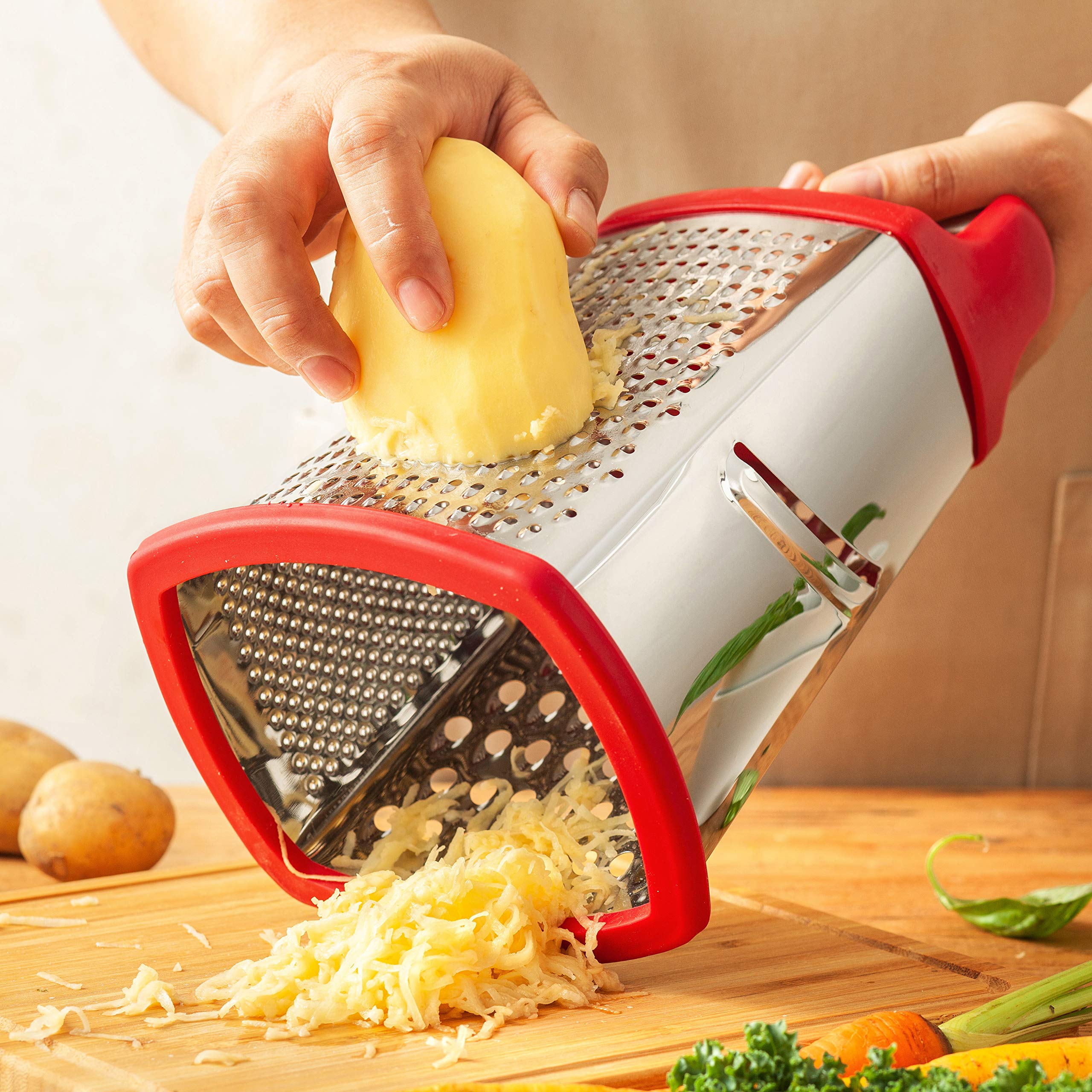 Spring Chef Professional Cheese Grater - Stainless Steel 4 Sided Box Grater For Kitchen, Xl Size - Perfect Shredder For Parmesan