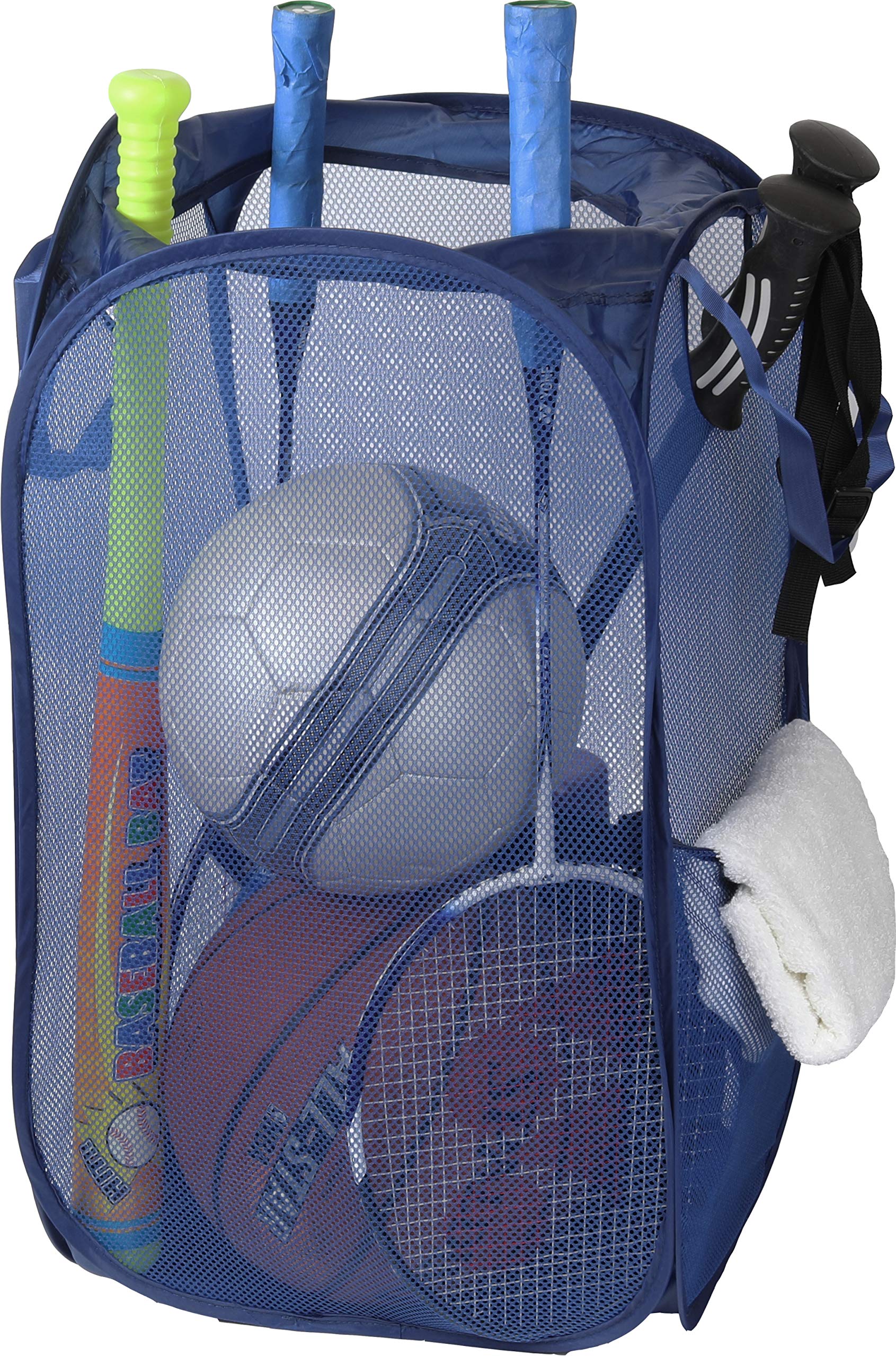 2 Pack - SimpleHouseware Mesh Pop-Up Laundry Hamper Basket with Side Pocket  Dark Blue