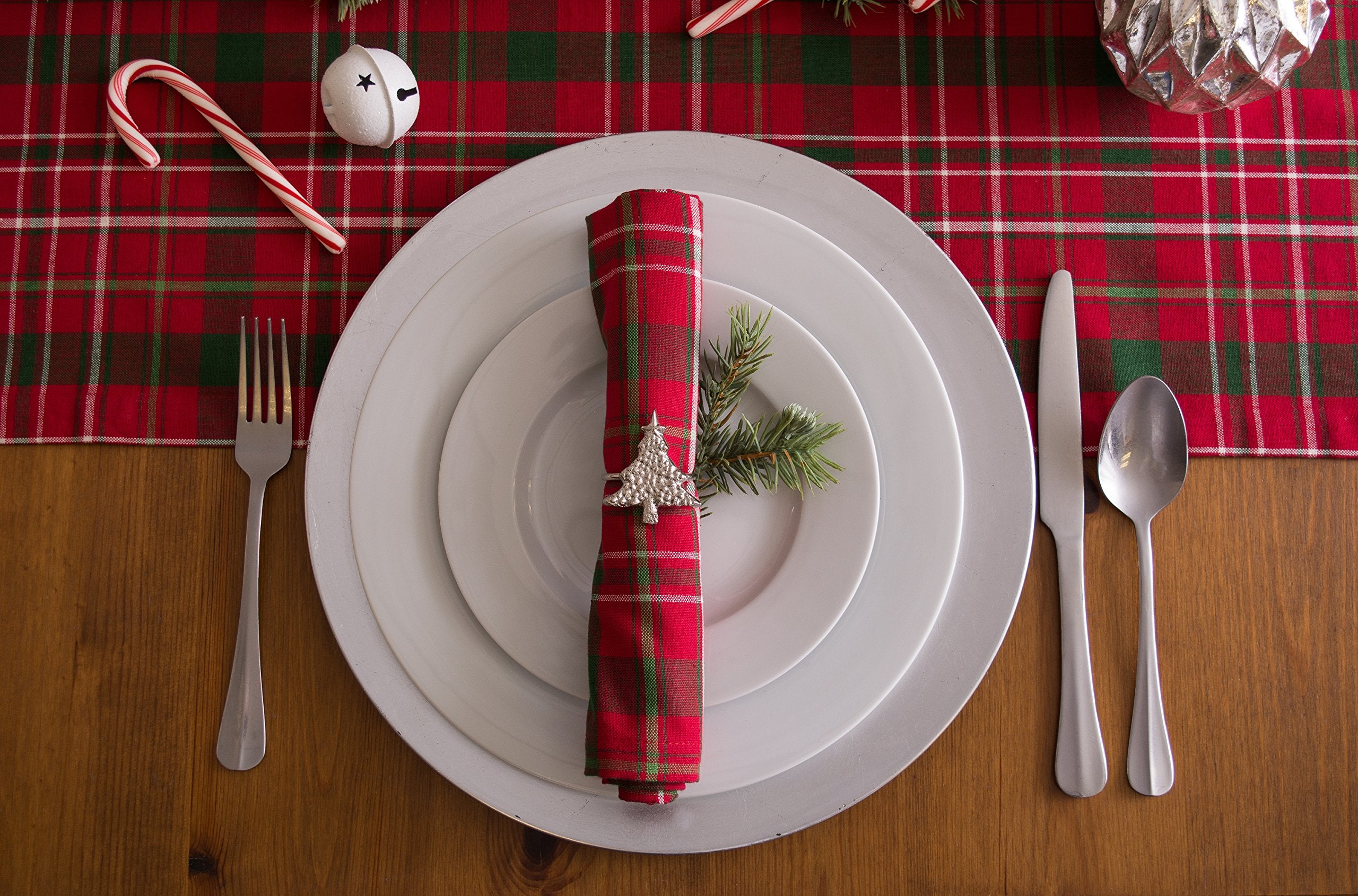 DII Holiday Dining Table Linen Collection Tartan Holly Plaid  Christmas Table Runner  14x108  Red & Green
