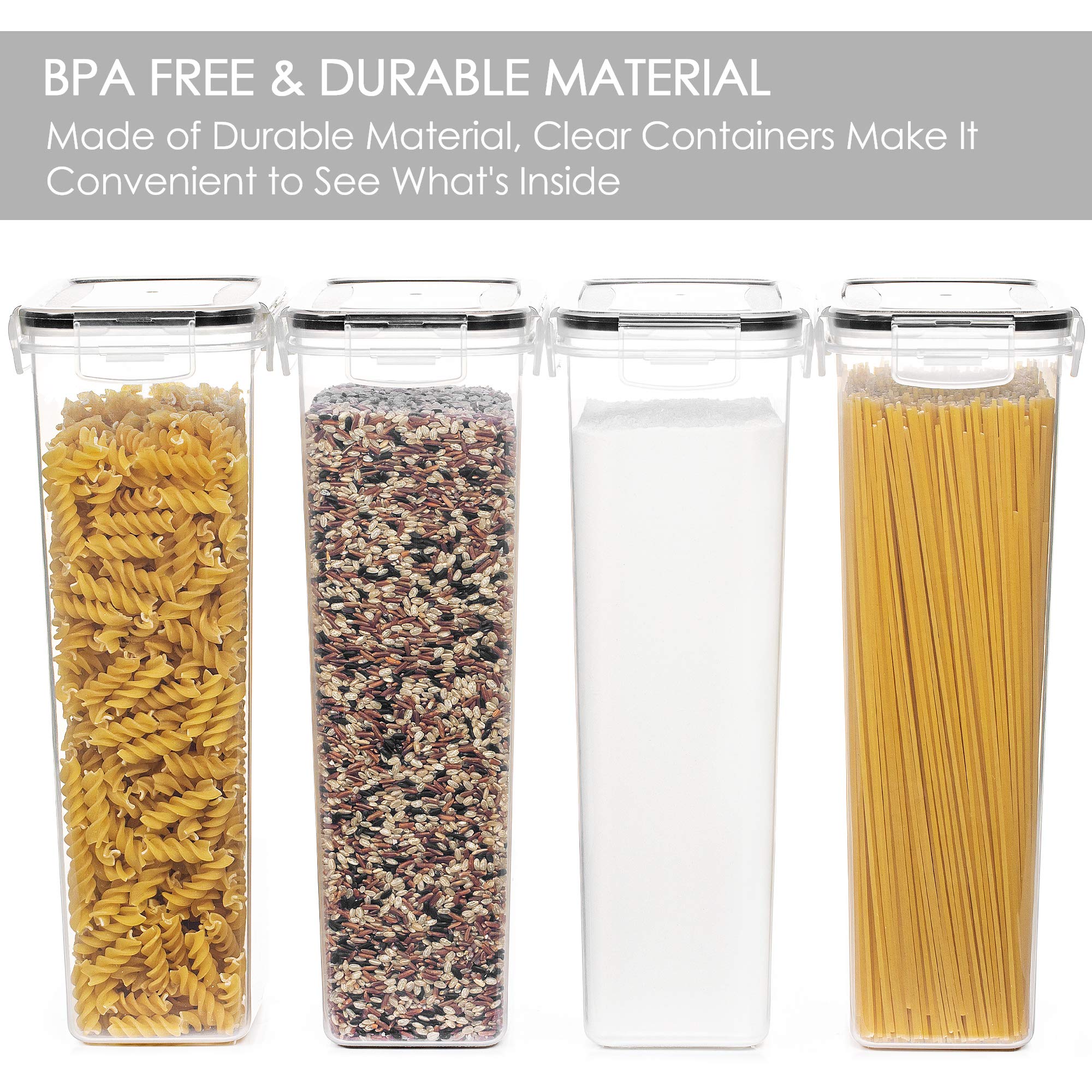 Vtopmart 4Pc Airtight Pasta Storage Containers, 2.8L, Bpa Free, Black