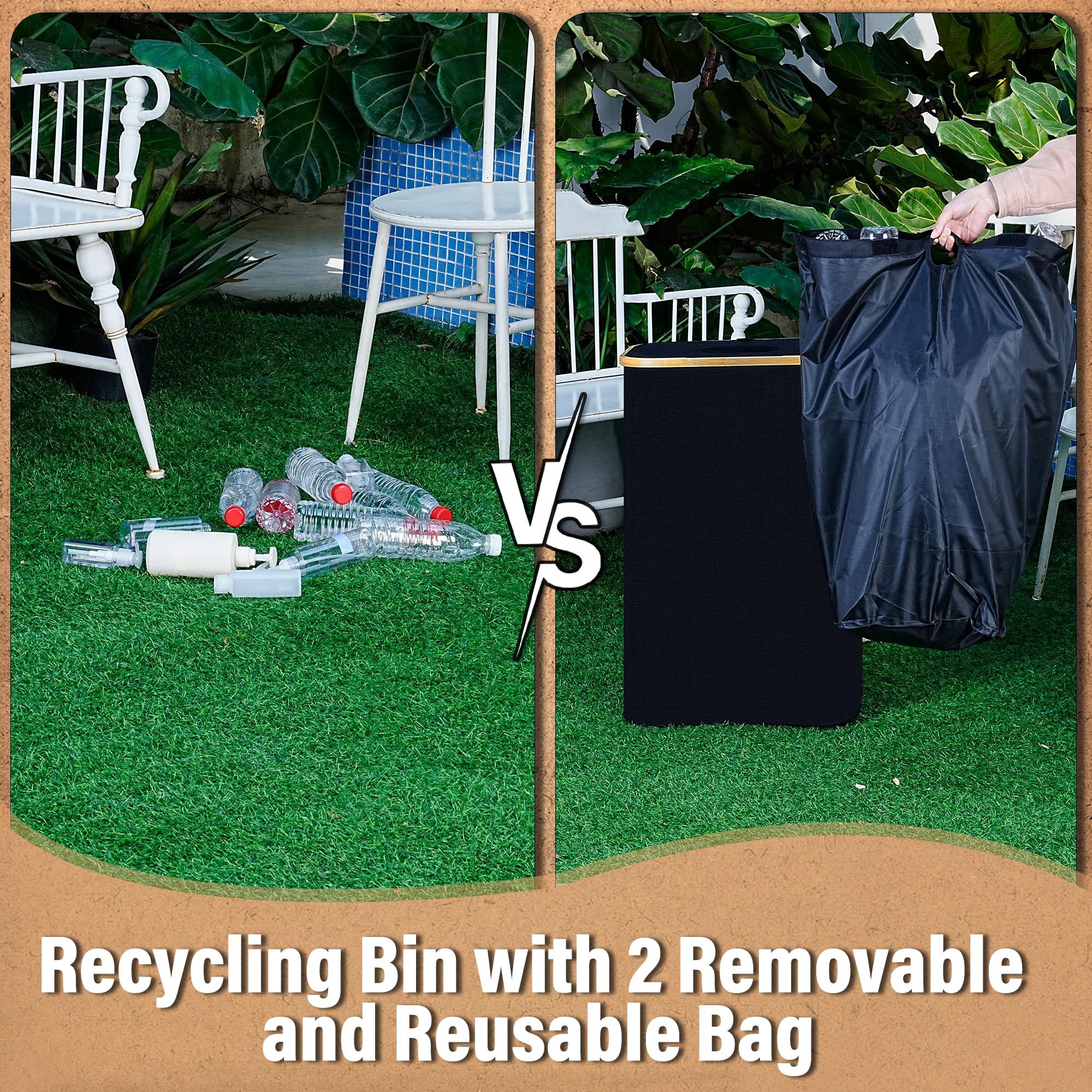 Efluky Recycling Bin For Kitchen 26 Gallon, 100L Recycle Bin With 2 Removeable And Reusable Inner Bag, Large Recycling Bin With