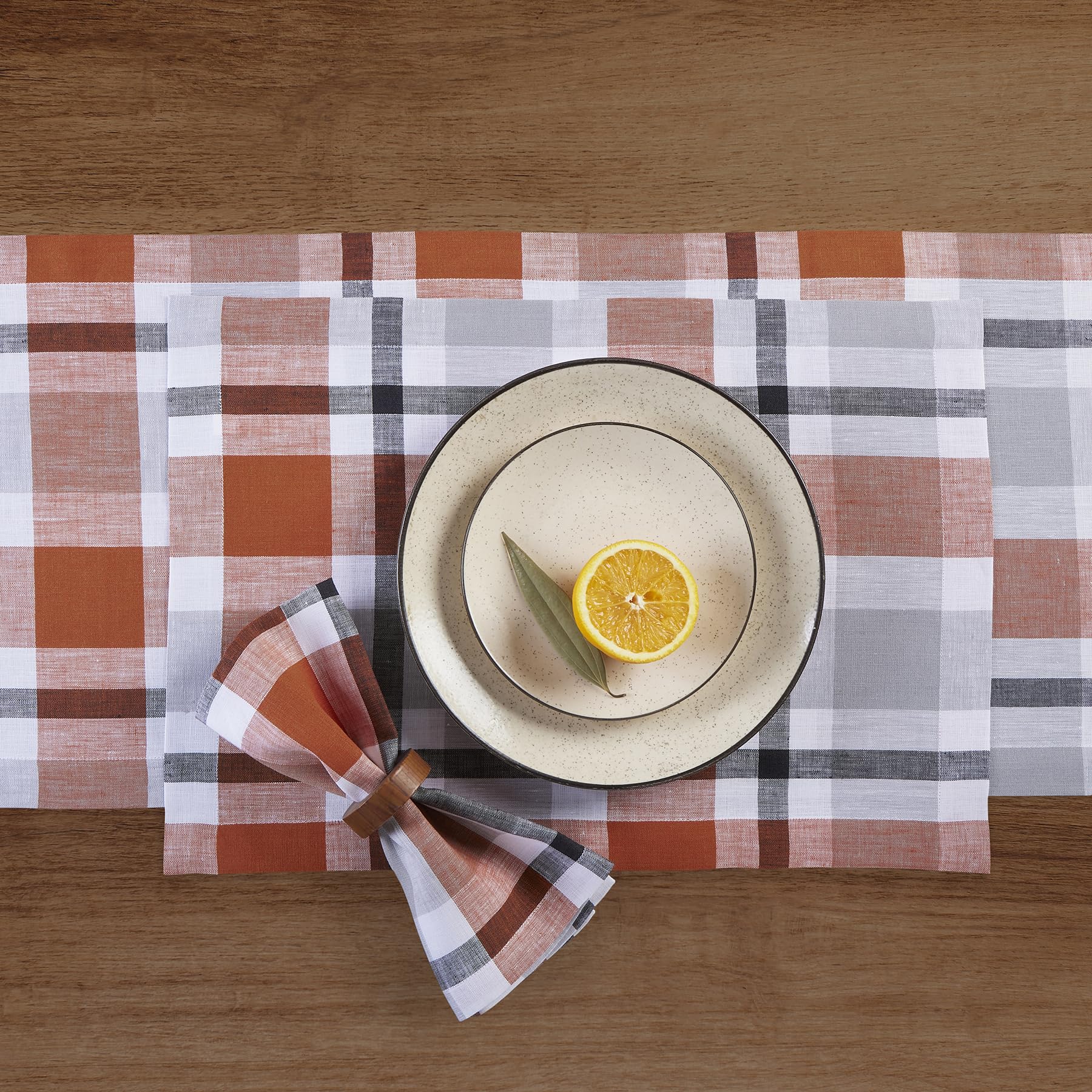 Solino Home Plaid Linen Dinner Napkins 20 X 20 Inch - 100% Pure Linen Cinnamon Fall Buffalo Check Cloth Napkins Set Of 4 - Handc