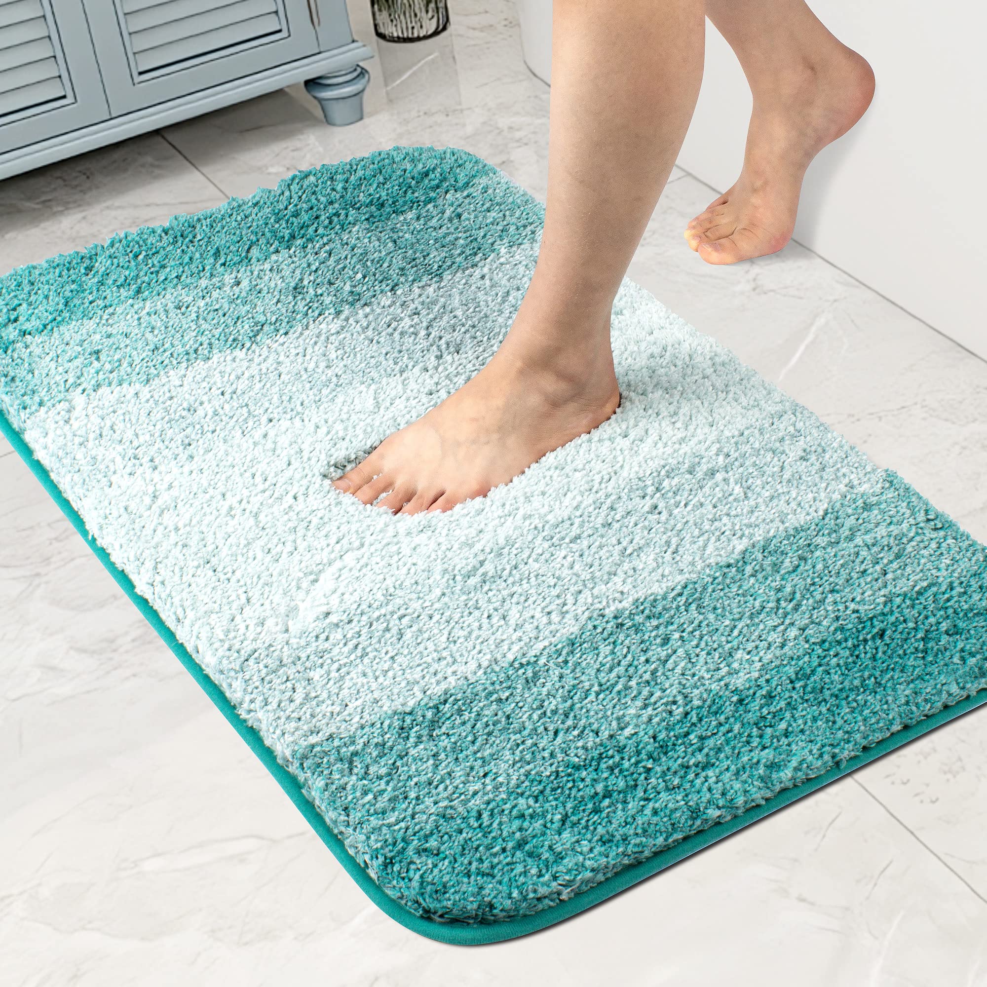 Walensee Bath Rug For Bathroom Non Slip Bathroom Mat (20 X 32, Ombre Turquoise) Water Absorbent Soft Microfiber Shaggy Bathroom