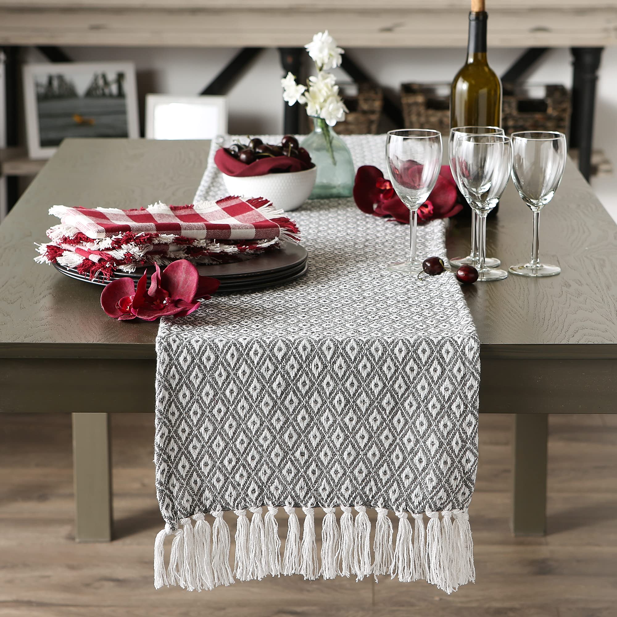 Dii Farmhouse Mini Diamond Braided Table Runner, 15X108, Gray