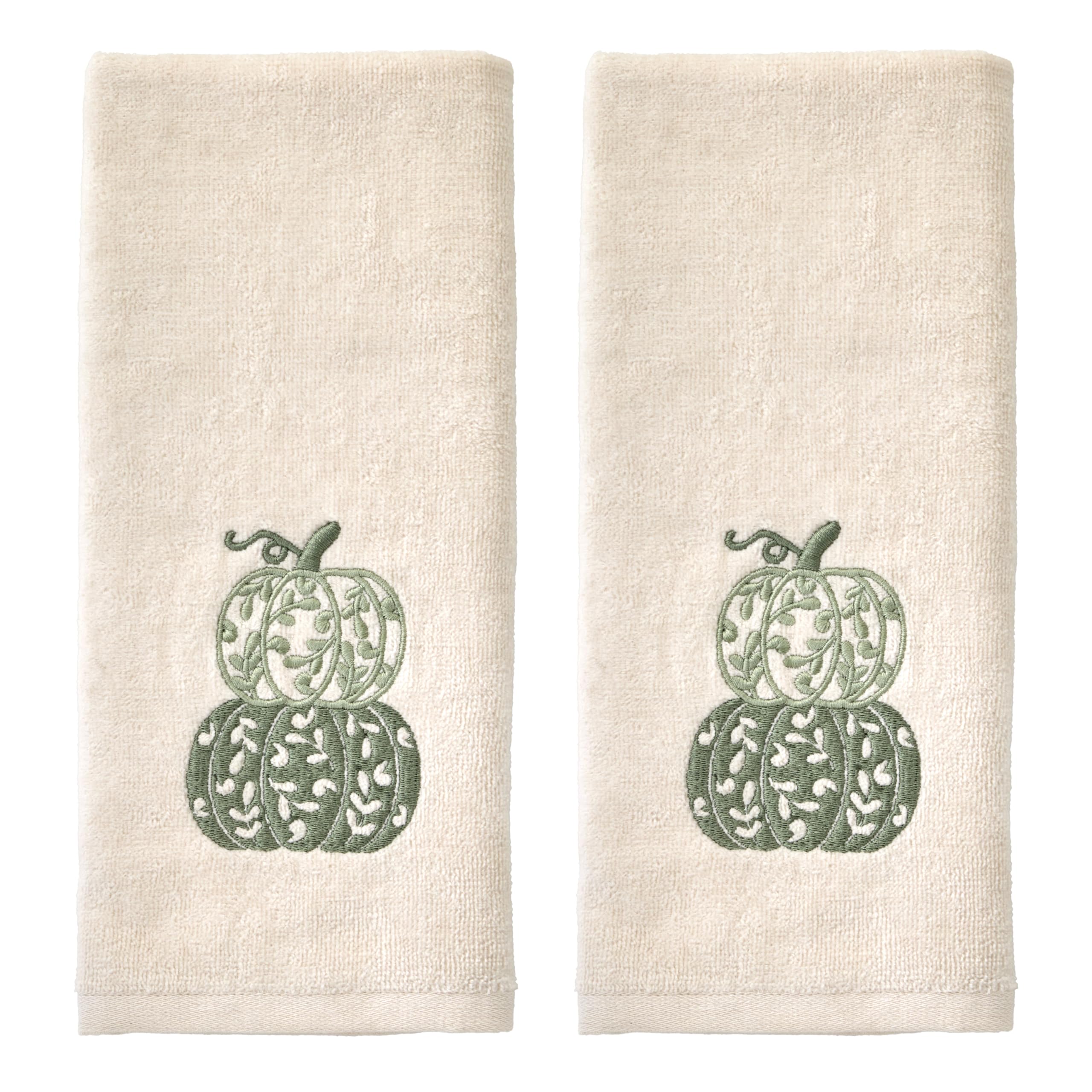 SKL Home Autumn/Fall/Thanksgiving Scroll Pumpkin 100% Cotton Embroidered 2pc Hand Towel Set, Decorative for Bath/Kitchen/Bar & G