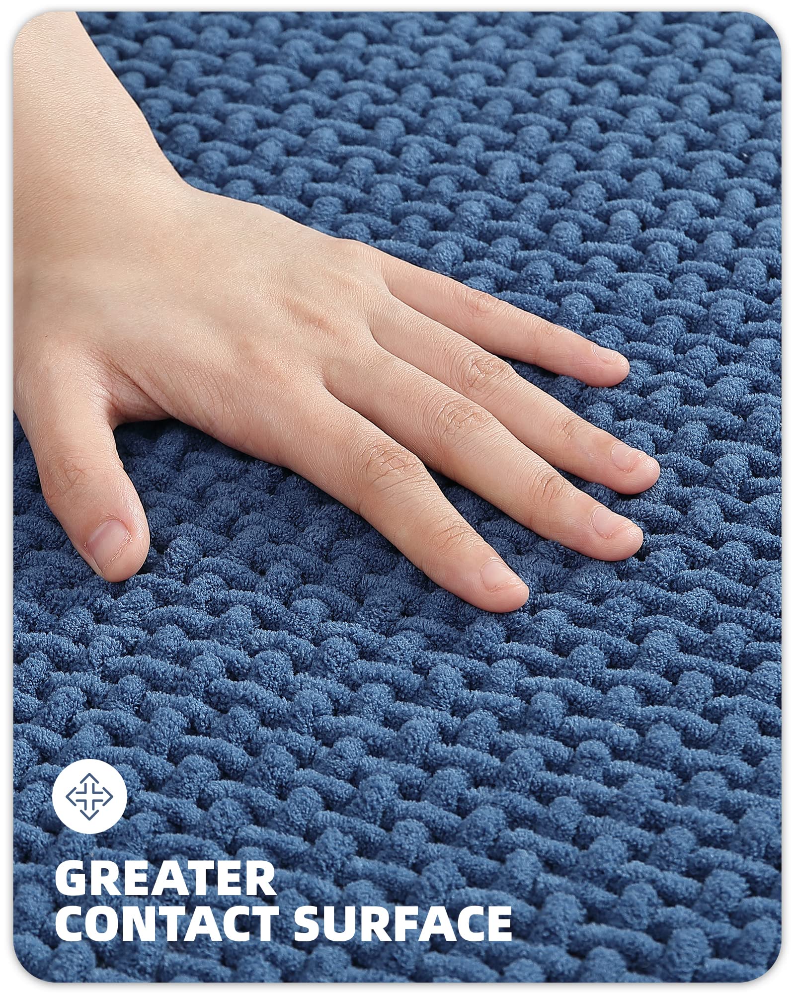 Color&Geometry Navy Blue Chenille Bathroom Rugs- Non Slip, Absorbent, Quick Dry, Thin, Washable- 16''X24'' Small Bath Mat Carpet