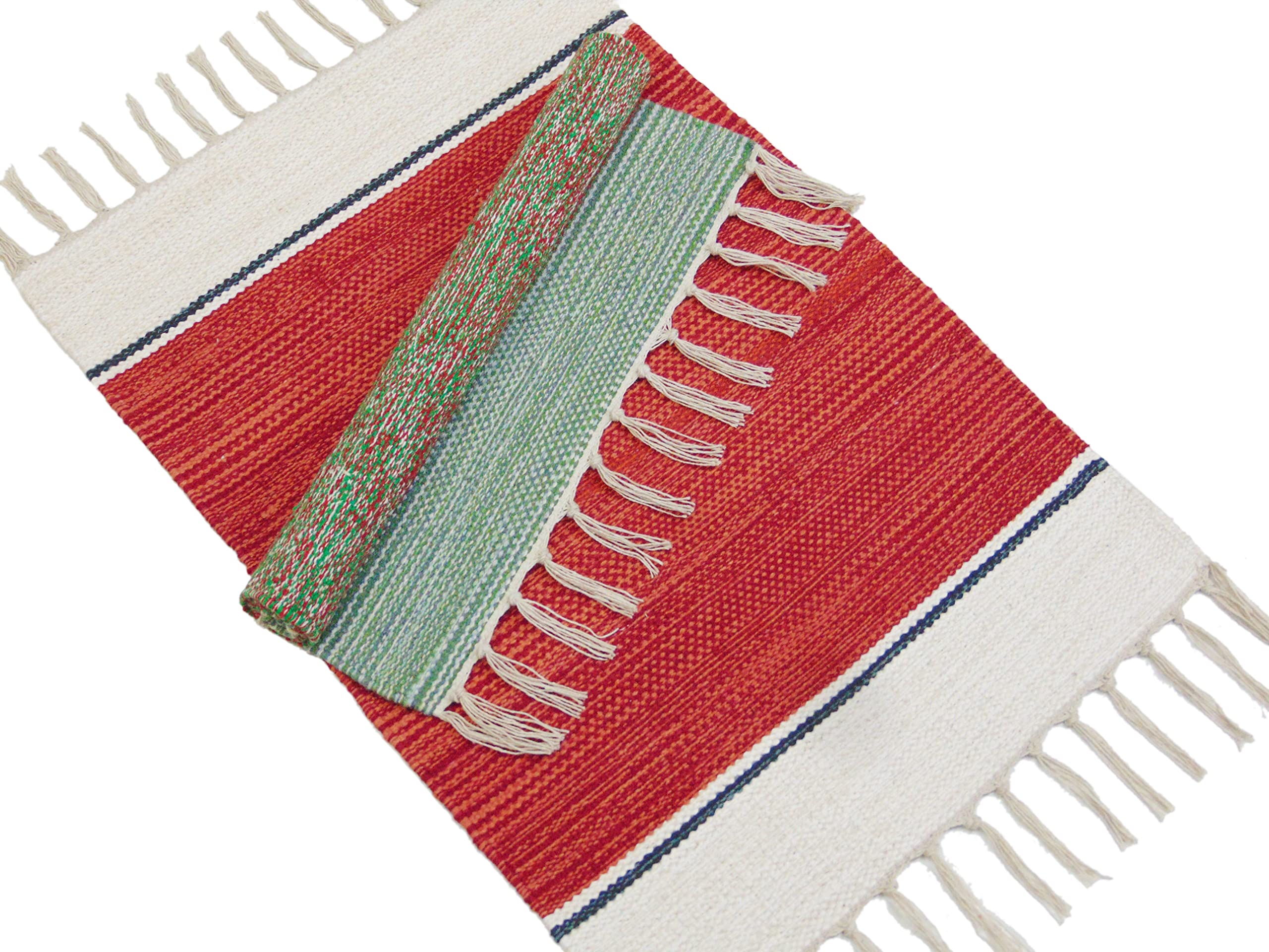 Mdz Hand Woven Cotton Modern Assorted Border Rug | Size: 16X24 Inch Or 40X60 Cm | Color: Assorted Multi | Machine Washable | E