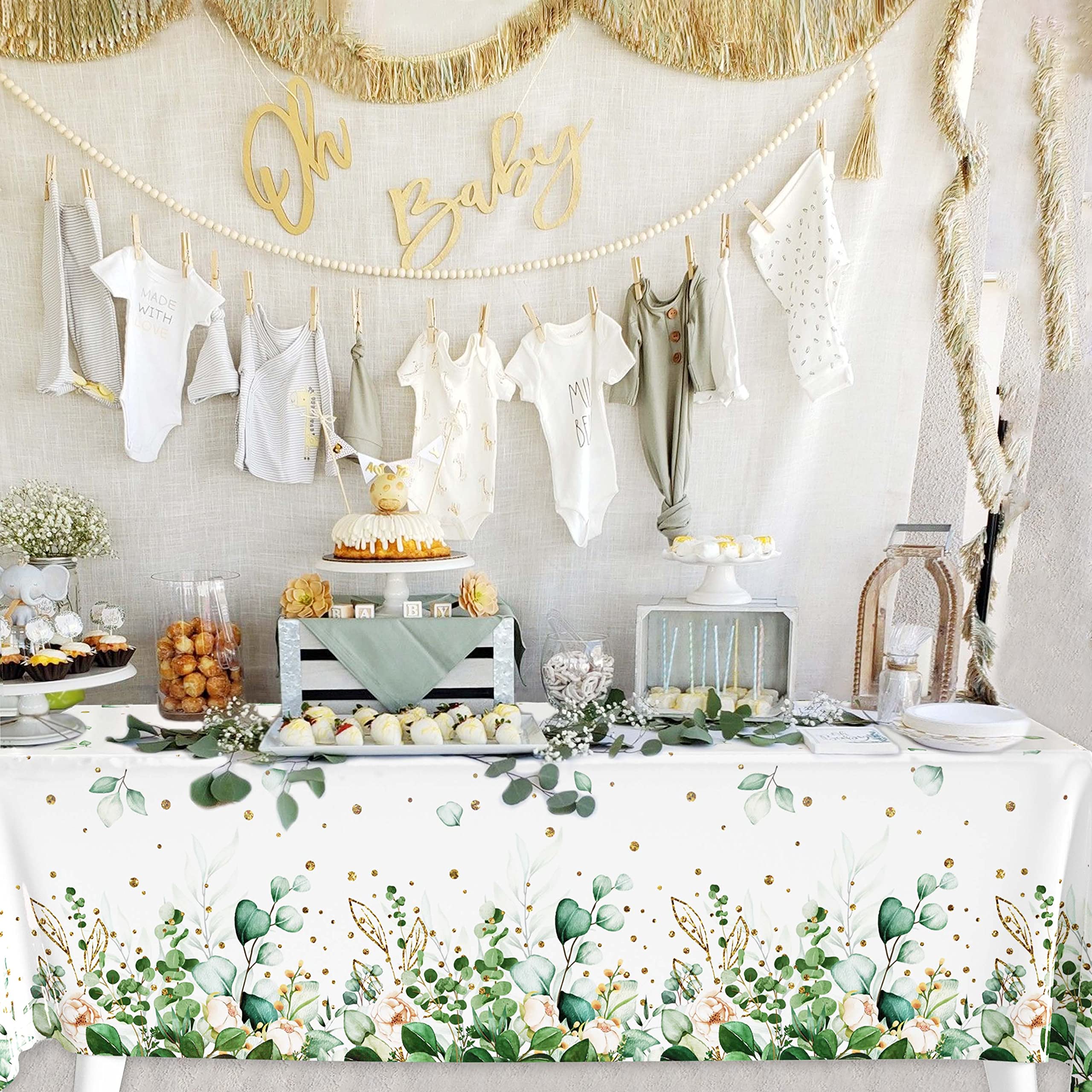 Sage Green Eucalyptus Leaf Tablecloth For Baby Shower Party Decoration Disposable Plastic Sage Greenery Tablecloth Table Cover B