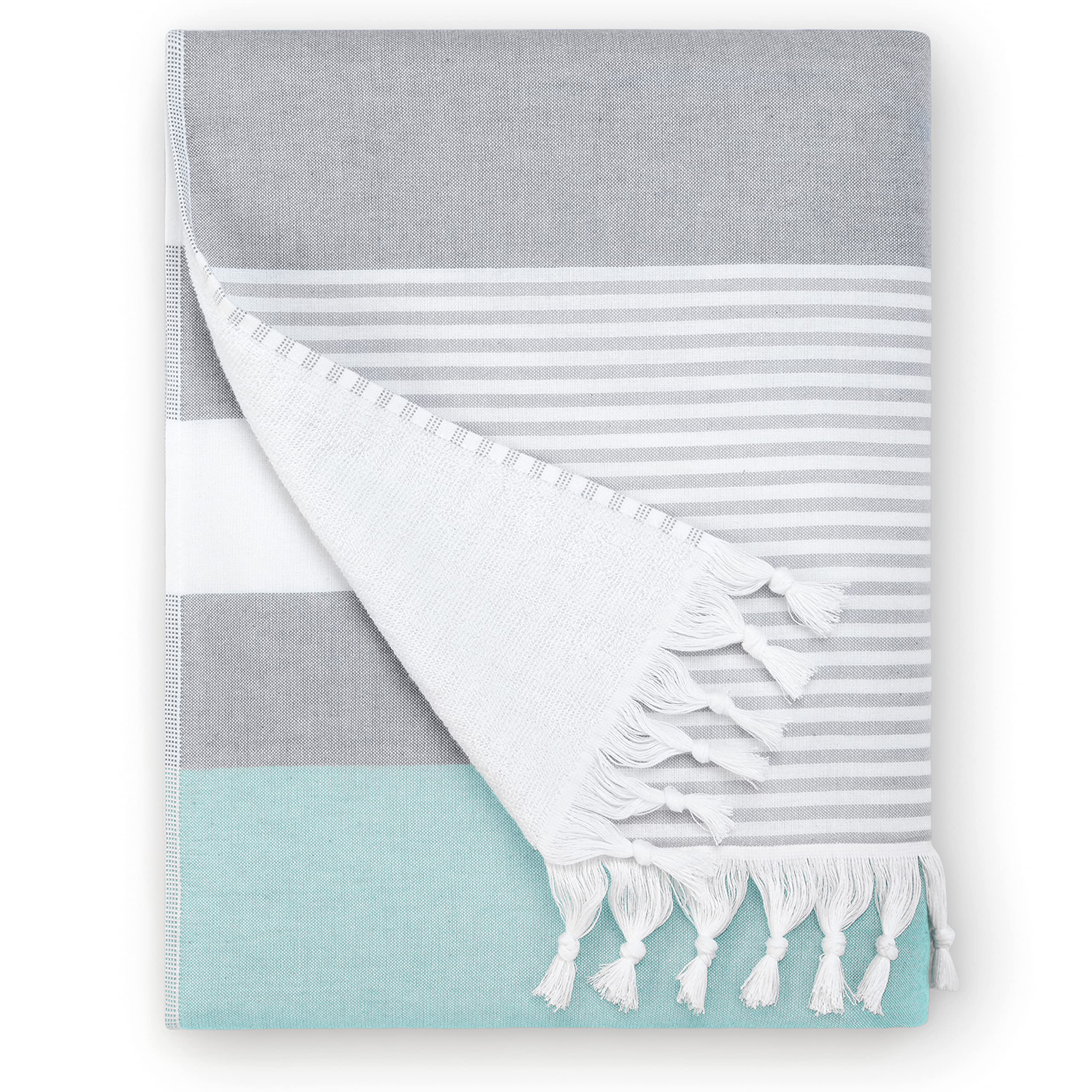 Laguna Beach Textile Co. Soft Turkish Fouta Beach Towel - Teal Blue & Gray, 400 Gsm