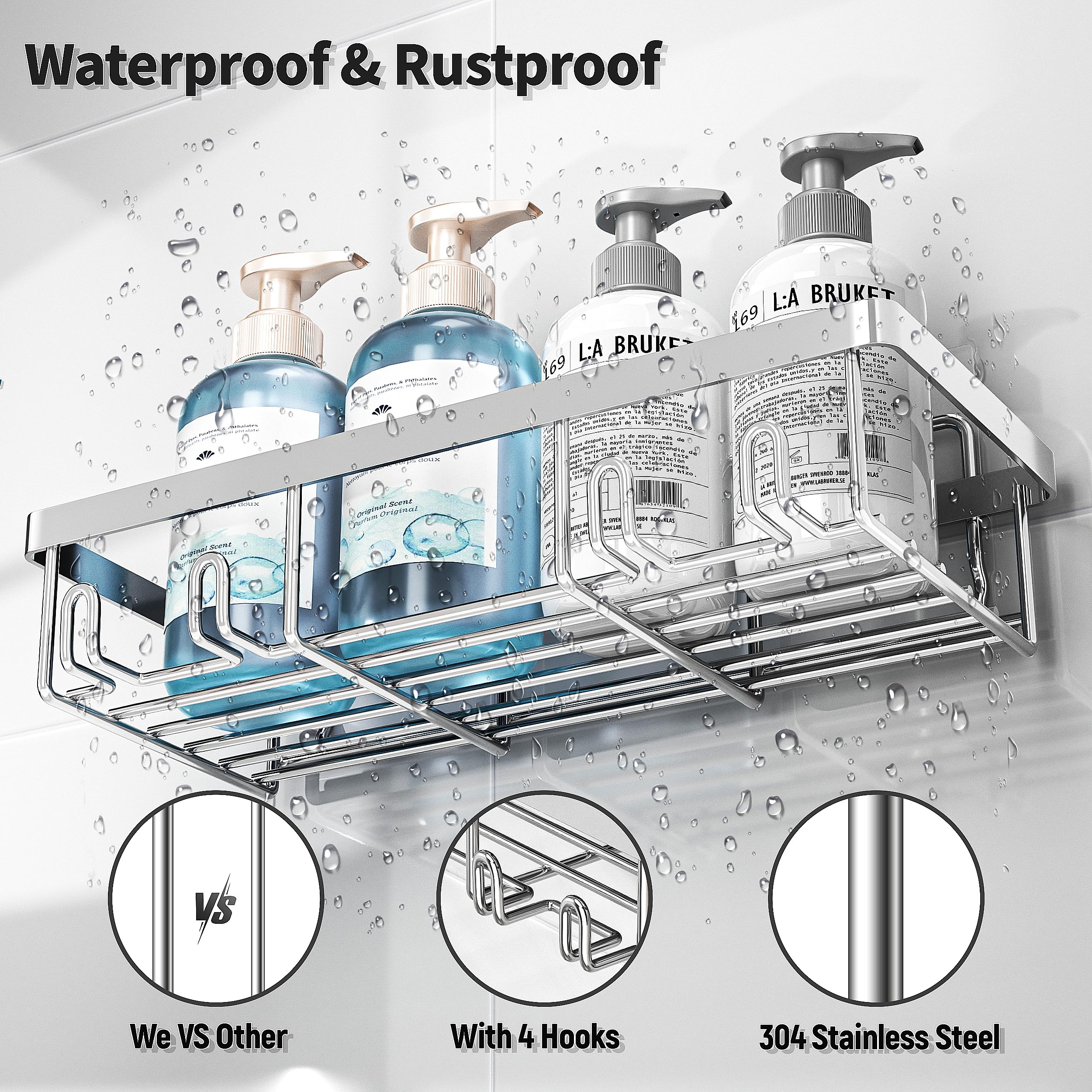 Liuoud Shower Caddy, 5 Pack Shower Organizer Rack For Inside Shower, Large Capacity, Durable Stainless Bathroom Shower Shelf, Si