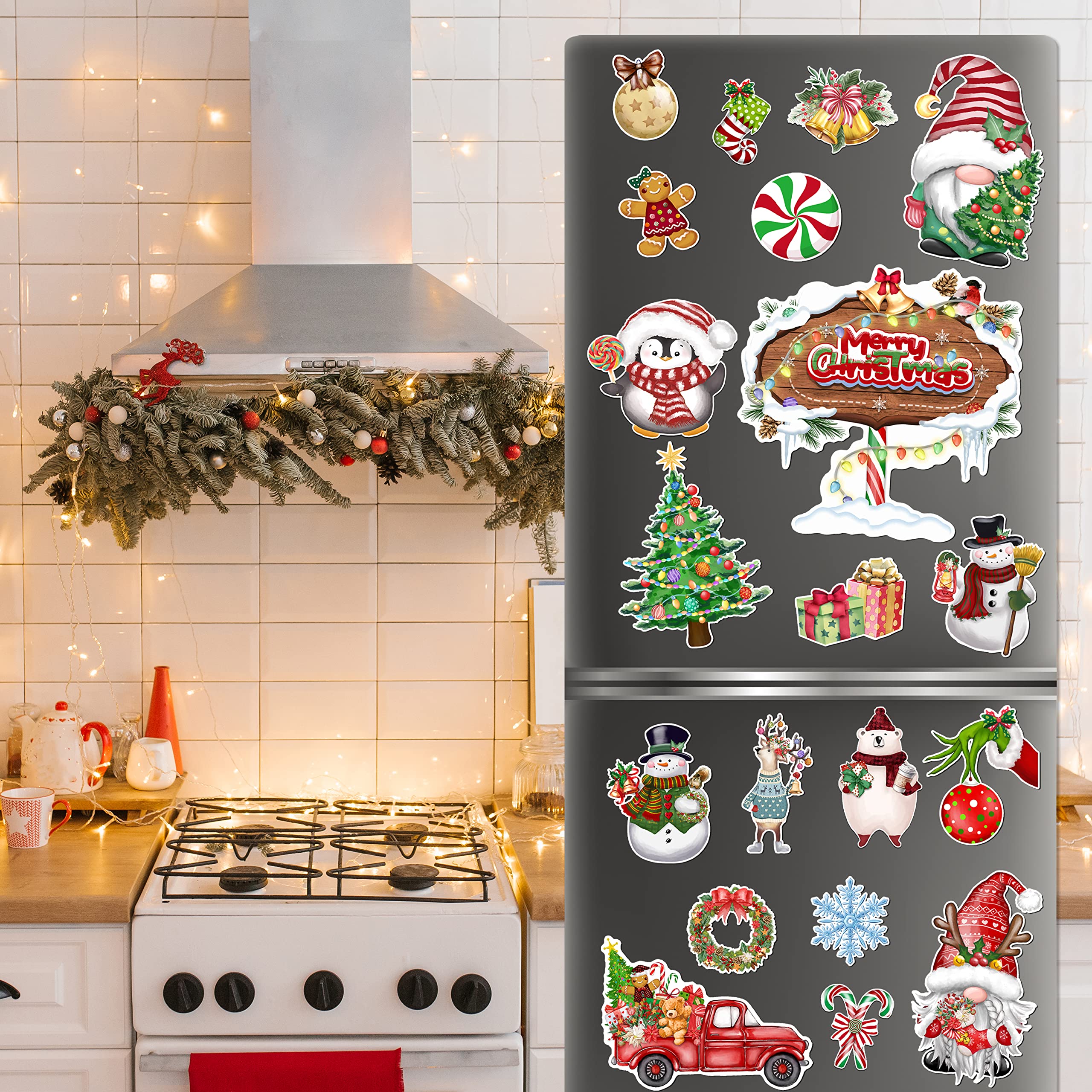 Christmas Refrigerator Car Magnets Decoration 22Pcs, Magnetic Xmas Decorative Door Stickers Decors Fridge Protector Car Decals,