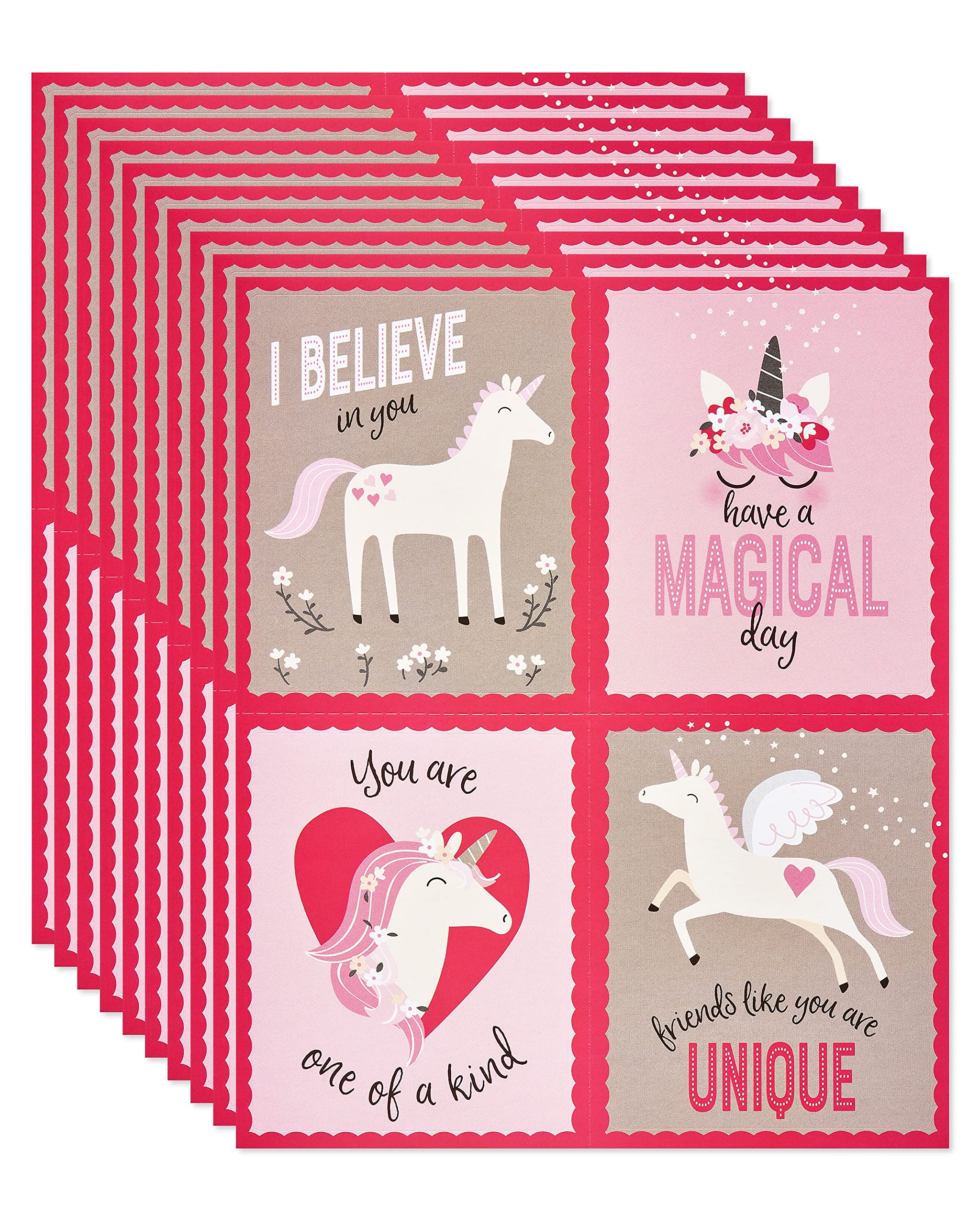 American Greetings Valentines Day Cards For Kids Classroom With Stickers, Unicorn (40-Count)