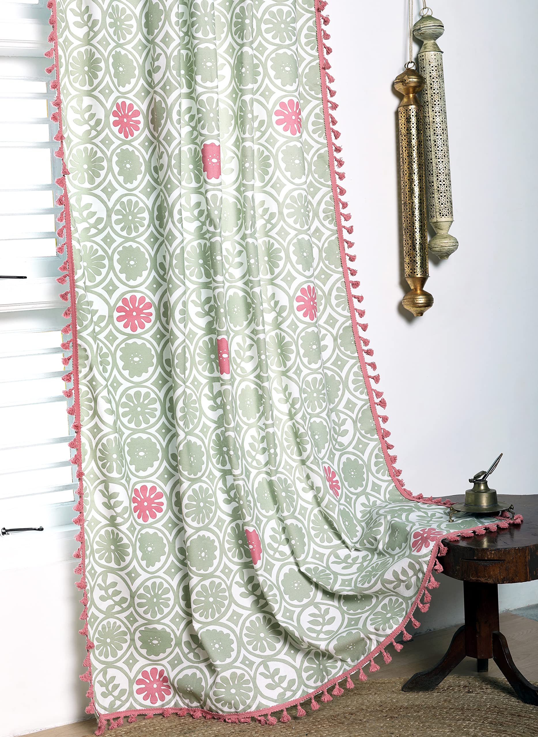 Tranquebar Curtain Co. Window Curtains 6 Feet, 60-65% Room Darkening, Geometric Print, Cotton Curtains For Window, Boho Curtains