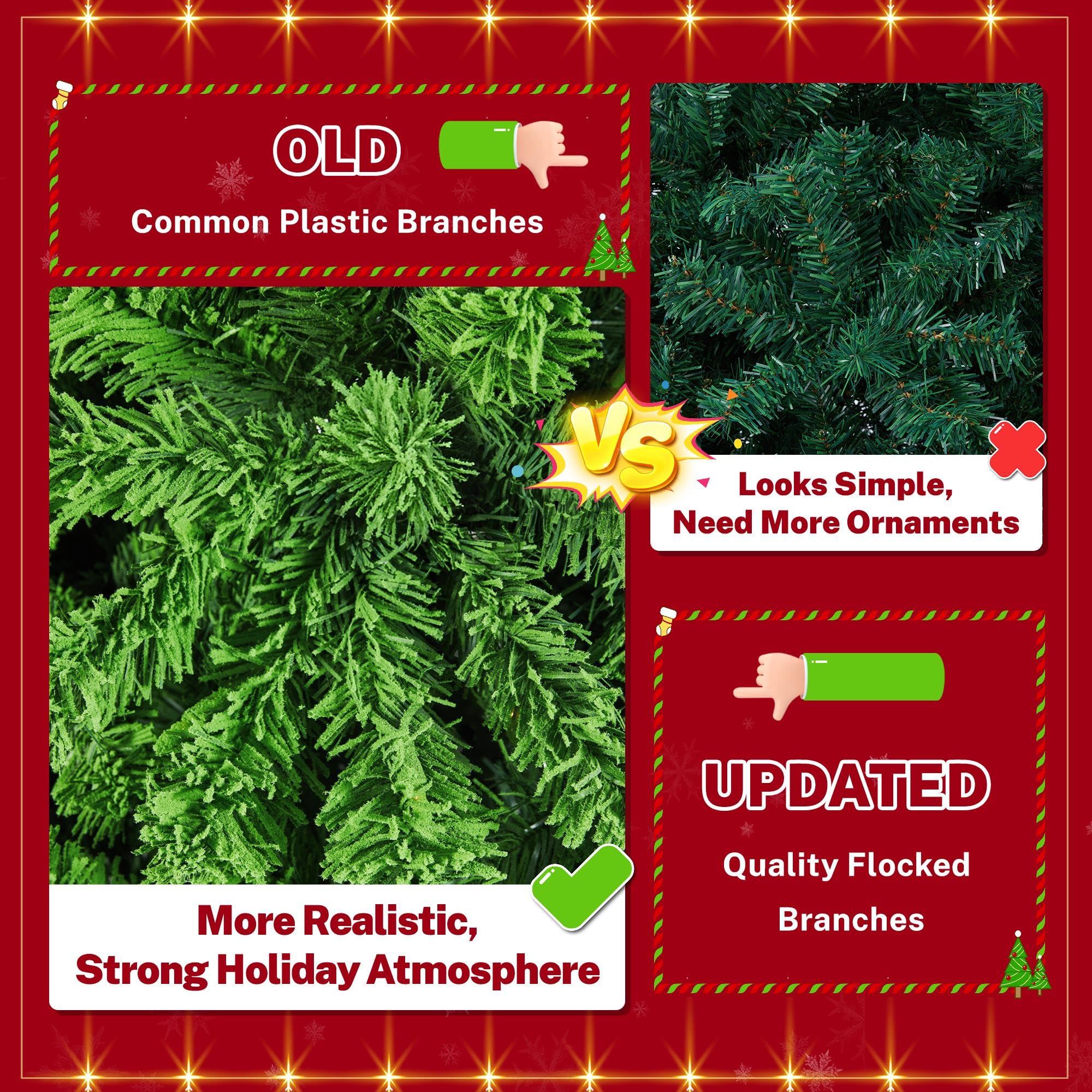 Yaheetech 6ft Pre-lit Artificial Christmas Tree with Incandescent Warm White Lights, Flocked Full Prelighted Xmas Tree with 820