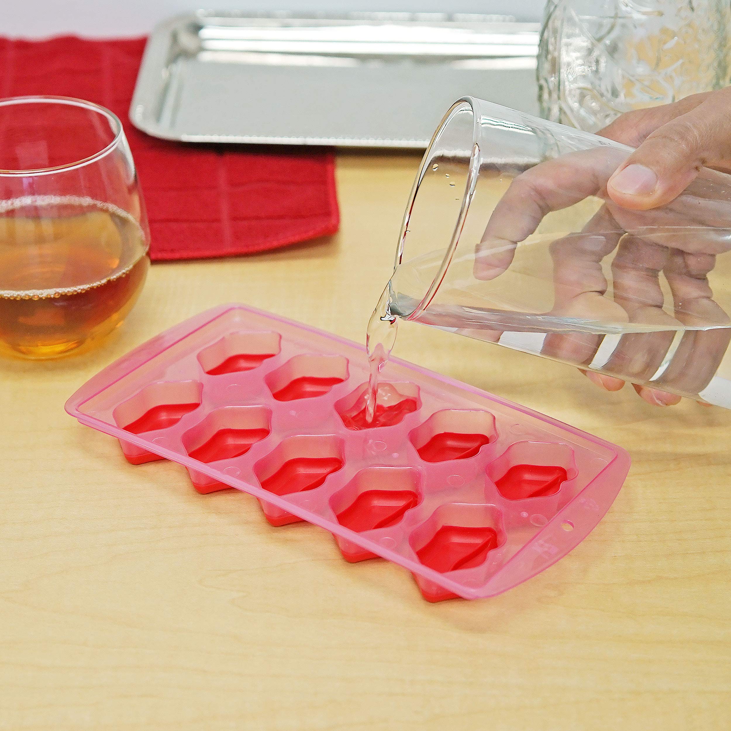 Fairly Odd Novelties Kisses Lips Shape 10 Ice Cube Tray Mold Pink Novelty Gag Gift, One Size