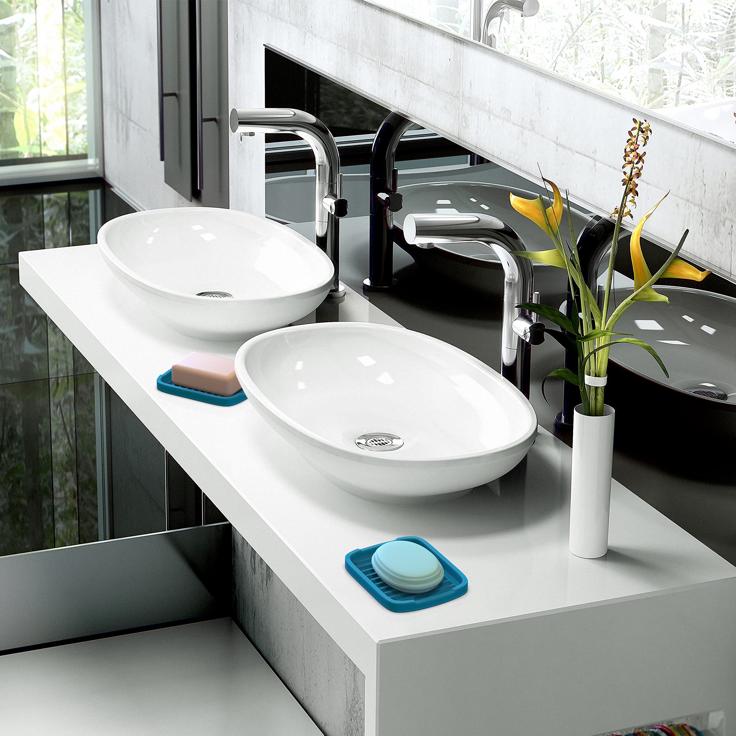 Zappoware Silicone Sponge Holder -Soap Tray - 5.9'' X 4.33'' Set -2Pcs (Blue)