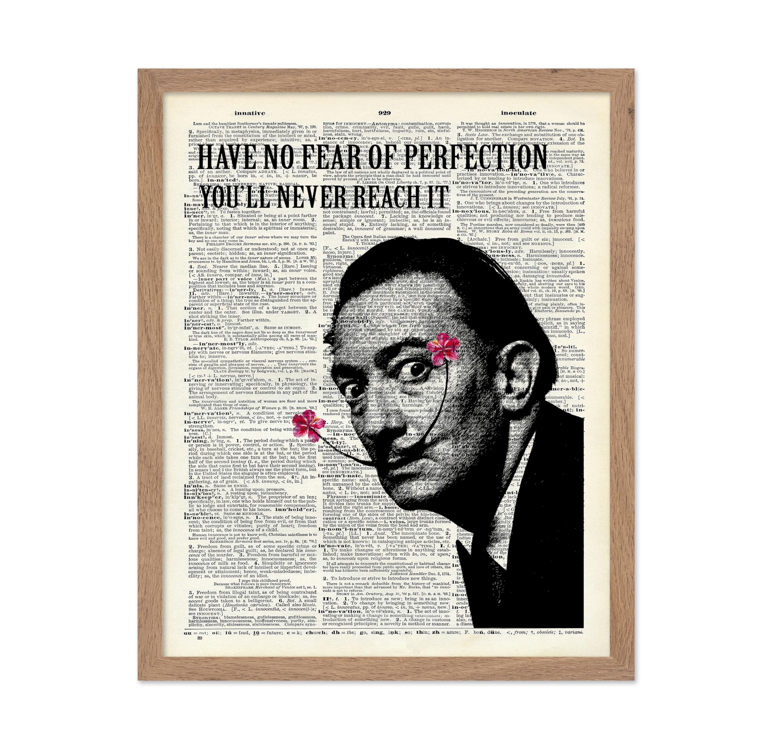 Poster Master Dictionary Art Poster - Have No Fear Of Perfection Print - Salvador Dali Art - Floral Mustache Art - Gift for Men 