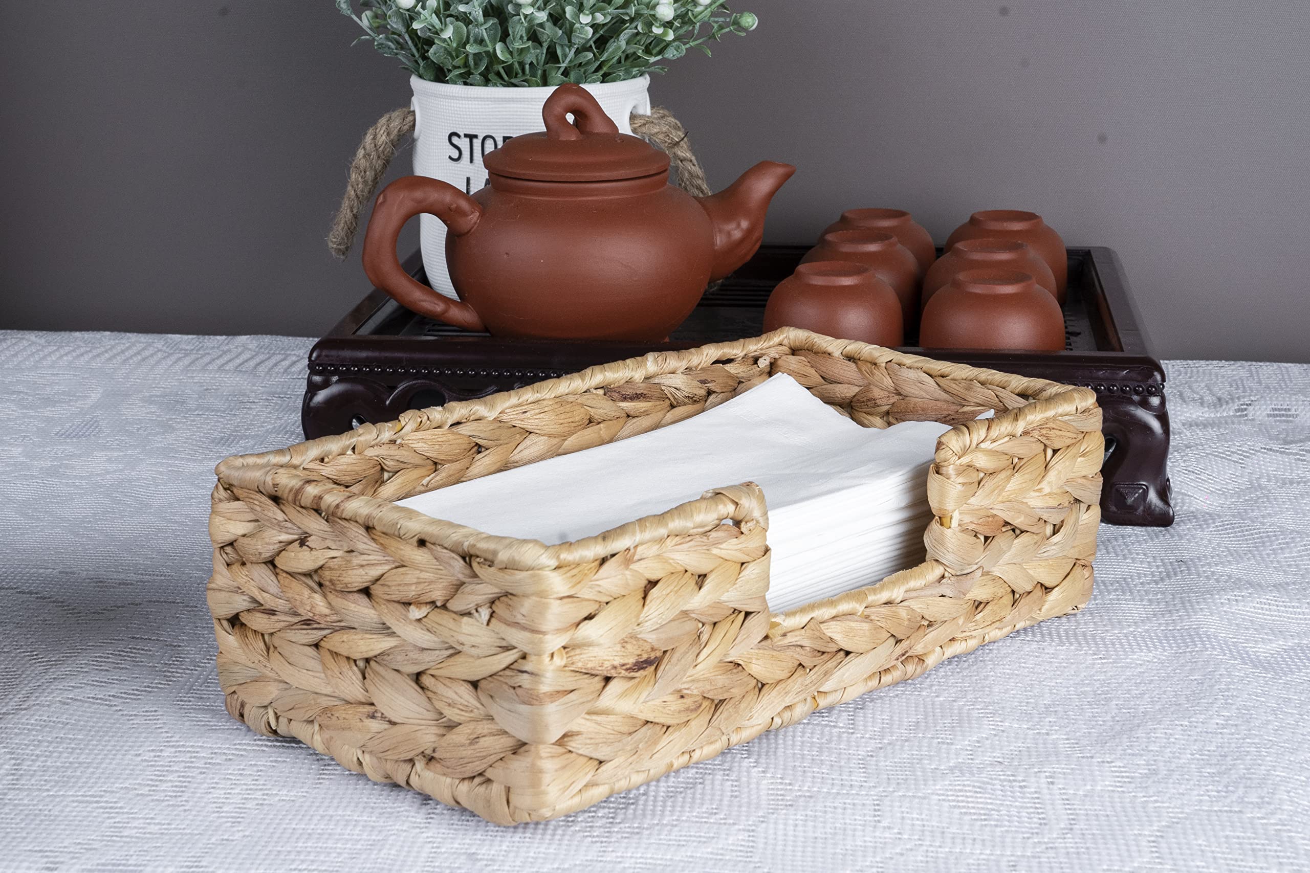 Rectangle Water Hyacinth Napkin Holders For Kitchen And Bathroom, Guest Towel Holder Tray For Bathroom, Handcrafted Flat Napkin