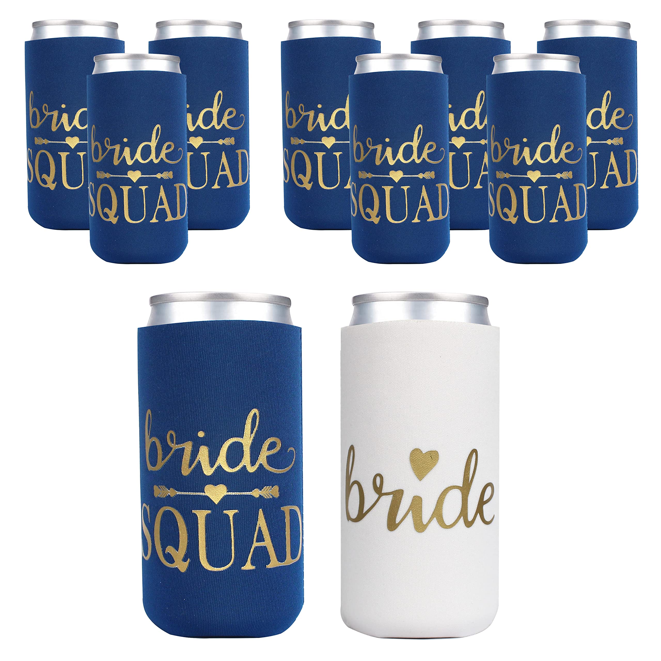 Partygifts&Beyond 10Packs Bachelorette Party Decorations Slim Can Cooler Bridesmaid Gifts Can Cooler Bride Squad Can Sleeves(Nva
