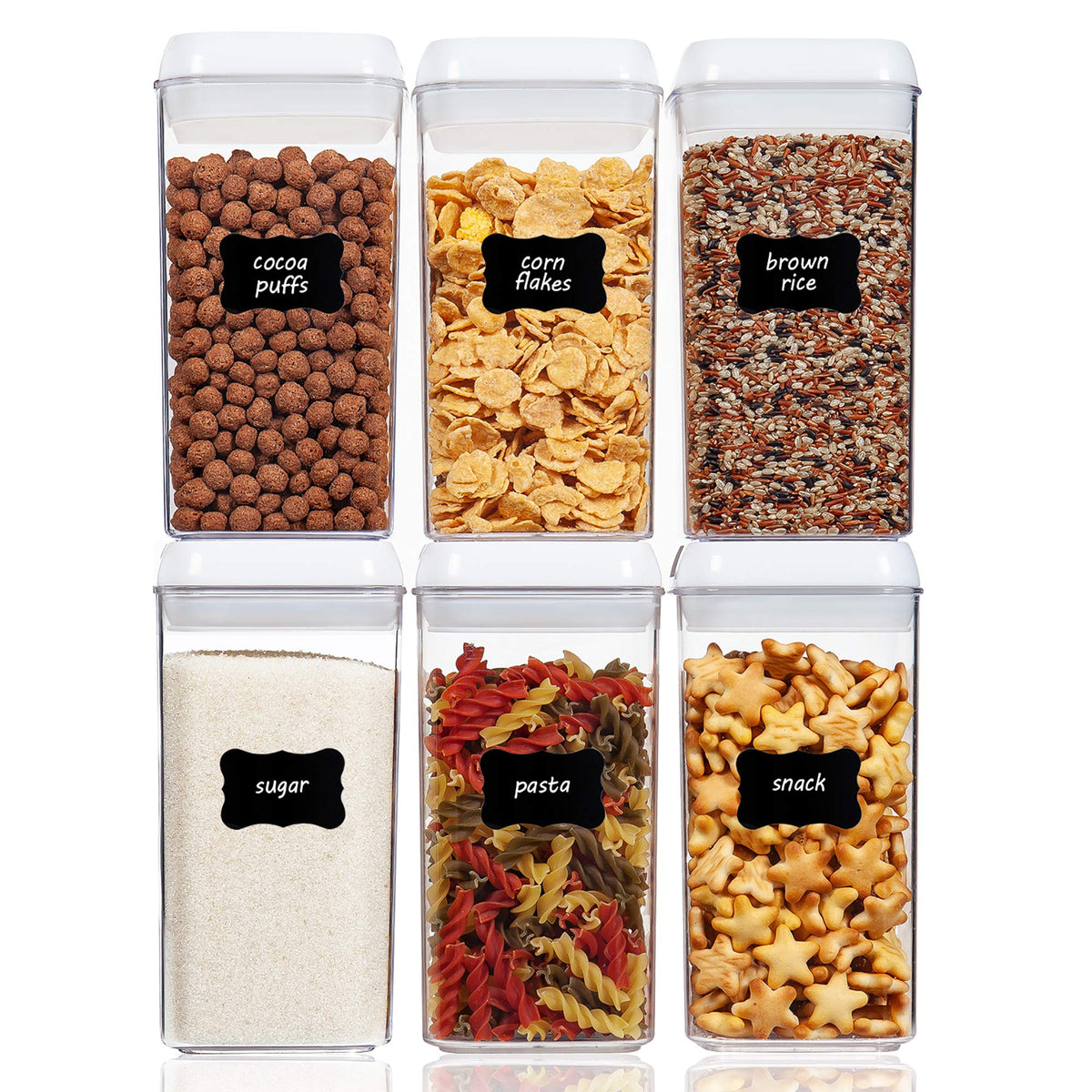 Vtopmart 6 Pcs Airtight Food Storage Containers, Bpa Free Plastic Snack Cereal Containers With Easy Lock Lids, For Kitchen Pantr