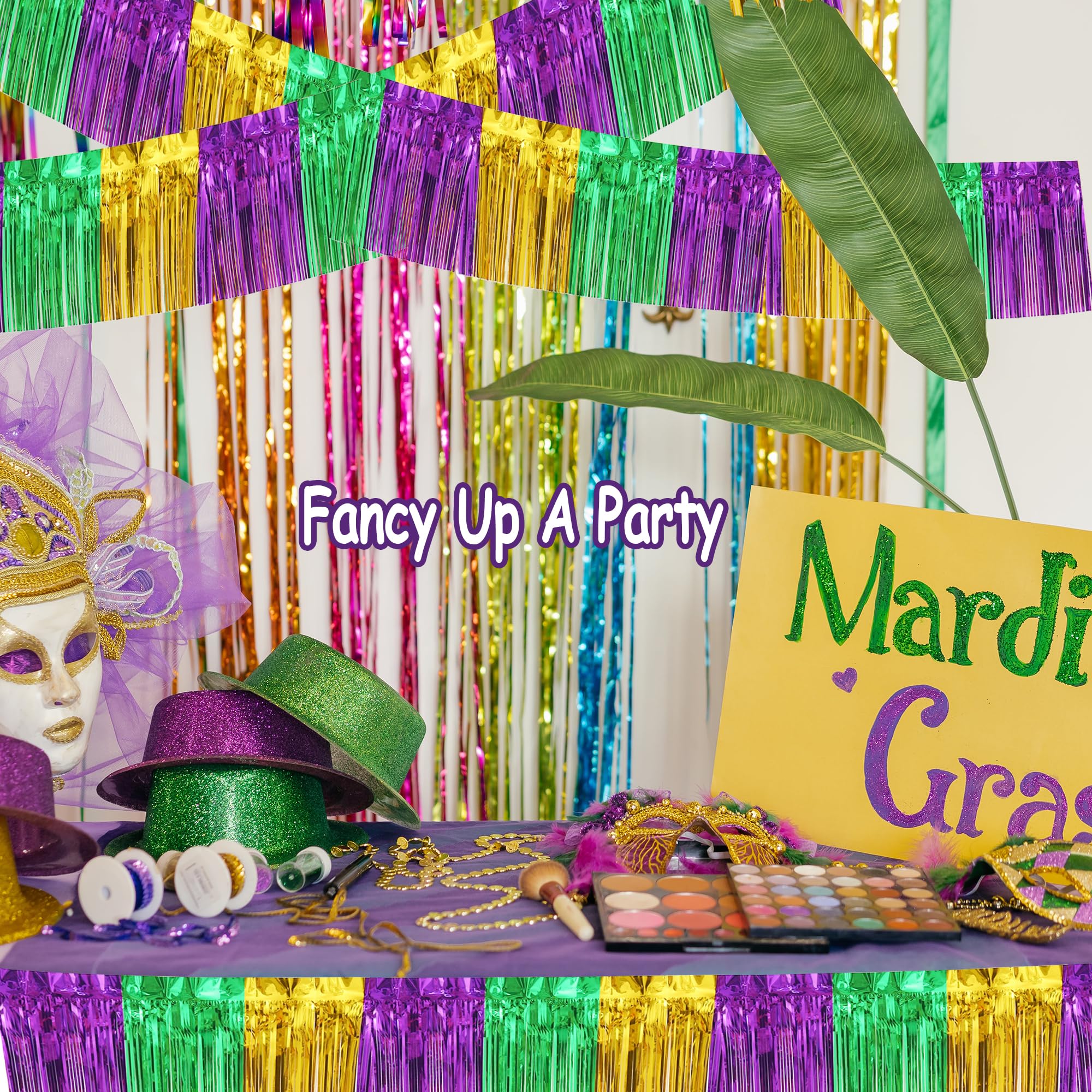 4 Pack 10 Feet Green Gold Purple Foil Fringe Garland Metallic Tinsel Streamers Banner Fringe Backdrop Banner For Parade Floats M