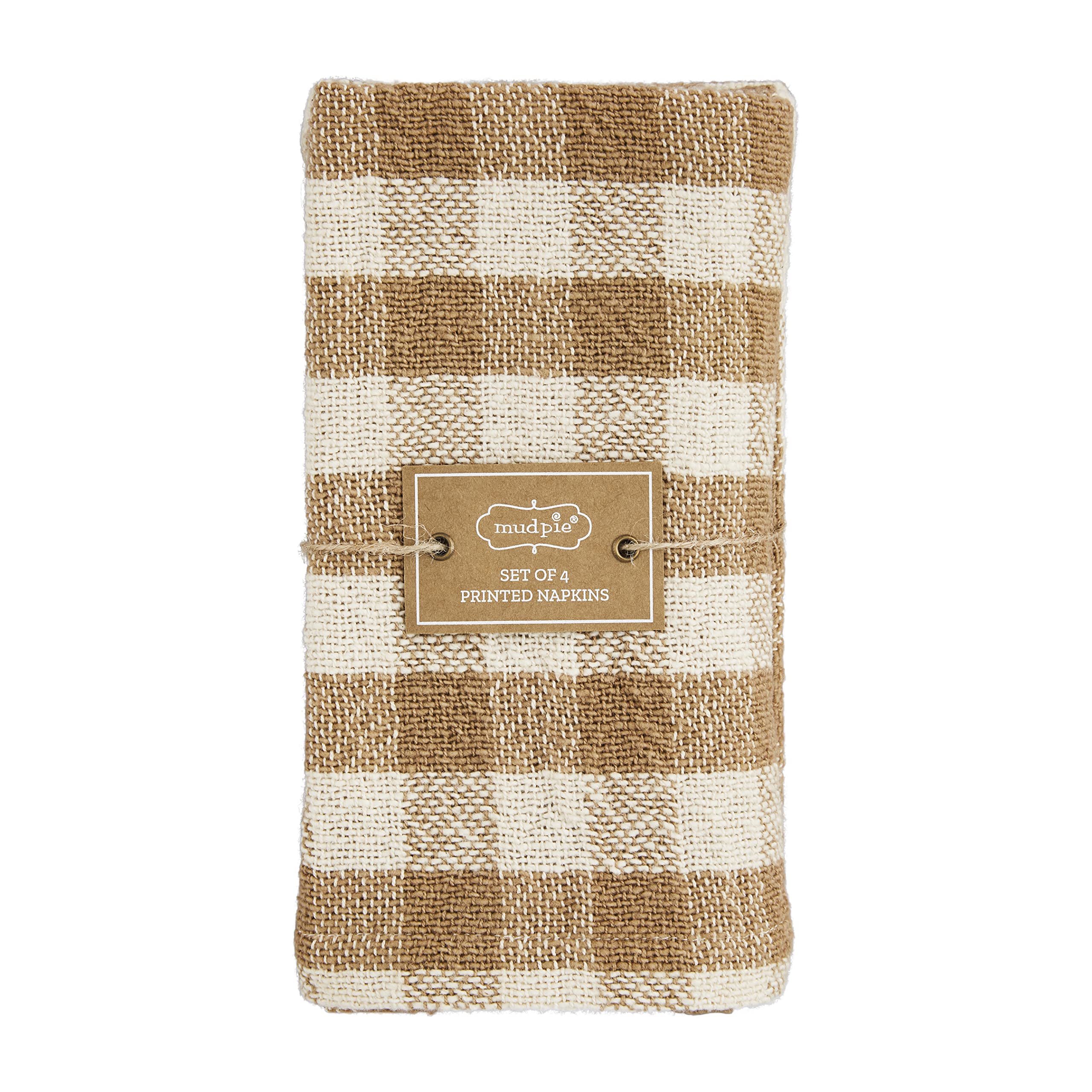 Mud Pie Harvest Check Napkin Set, Tan, 18'' X 18''
