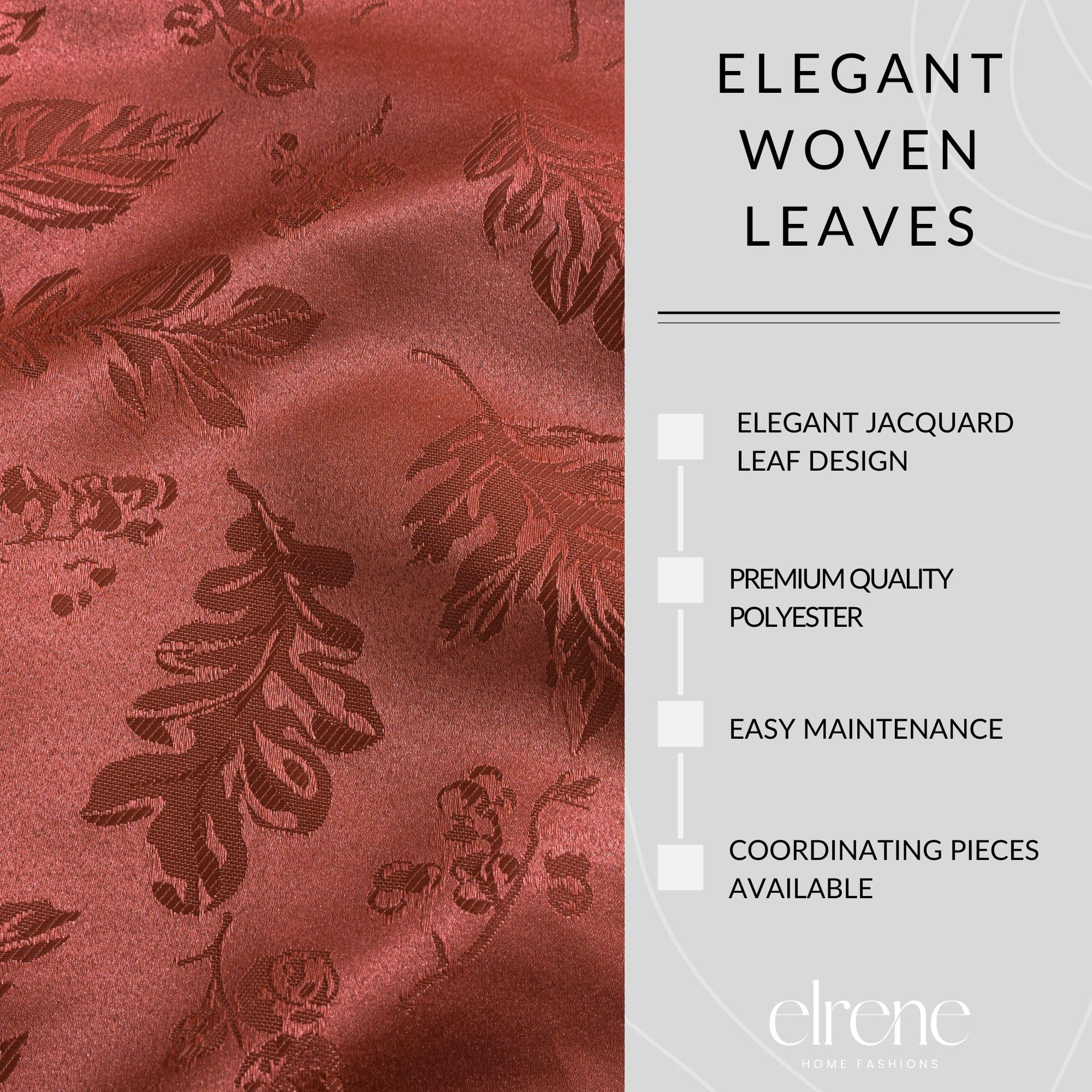 Elrene Home Fashions Elegant Woven Leaves Jacquard Damask Cloth Napkin Set, 17'' X 17'', Pack Of 8, Spice Red