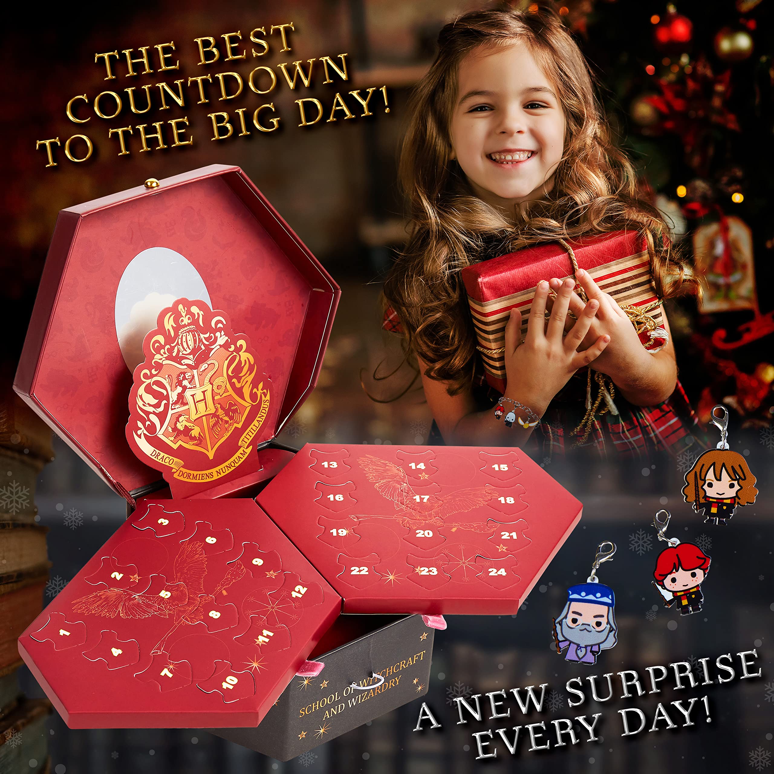 Harry Potter Jewelry Advent Calendar 2025 for Girls, Christmas Countdown with 23 Charms and 1 Bracelet Surprise Set, Hogwarts Xm